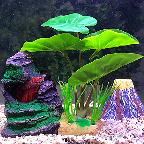 COOSPIDER-Betta-Fish-Leaf-Pad-Hammock-Aquarium-Decoration-Cichlid-Fish-Tank-Resin-Rock-Mountain-Cave-Ornaments-Fish-Bowl-Decorations-for-Sleeping-Resting-Hiding-Playing-Breeding
