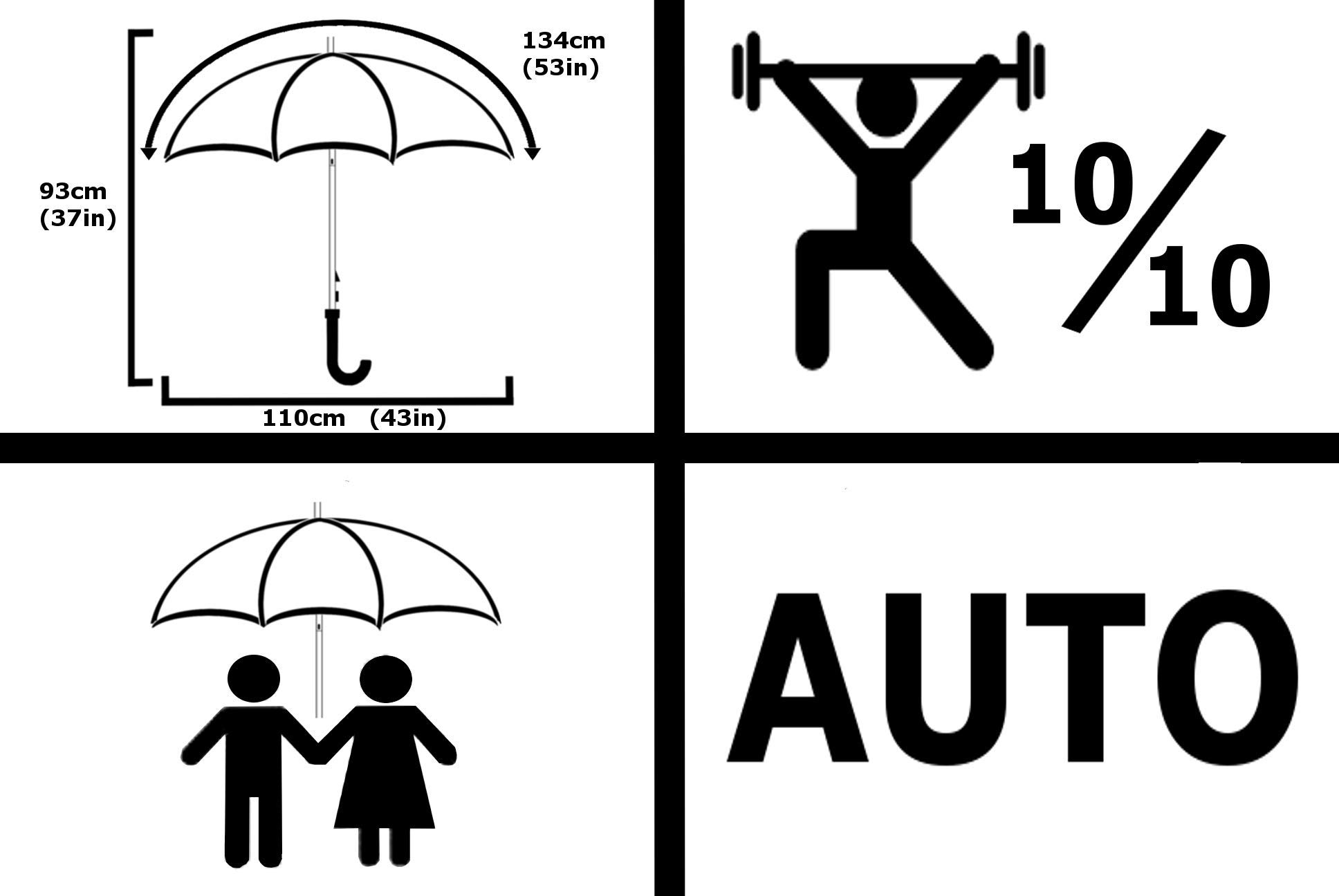 COLLAR AND CUFFS LONDON 95KPH Parapluie Canne Transparent Solide Homme Femme Automatique - Resistant au Vent Fort Robuste Tempete De Marche - Poignée Antidérapante - Fibre de Verre - Couture Noire