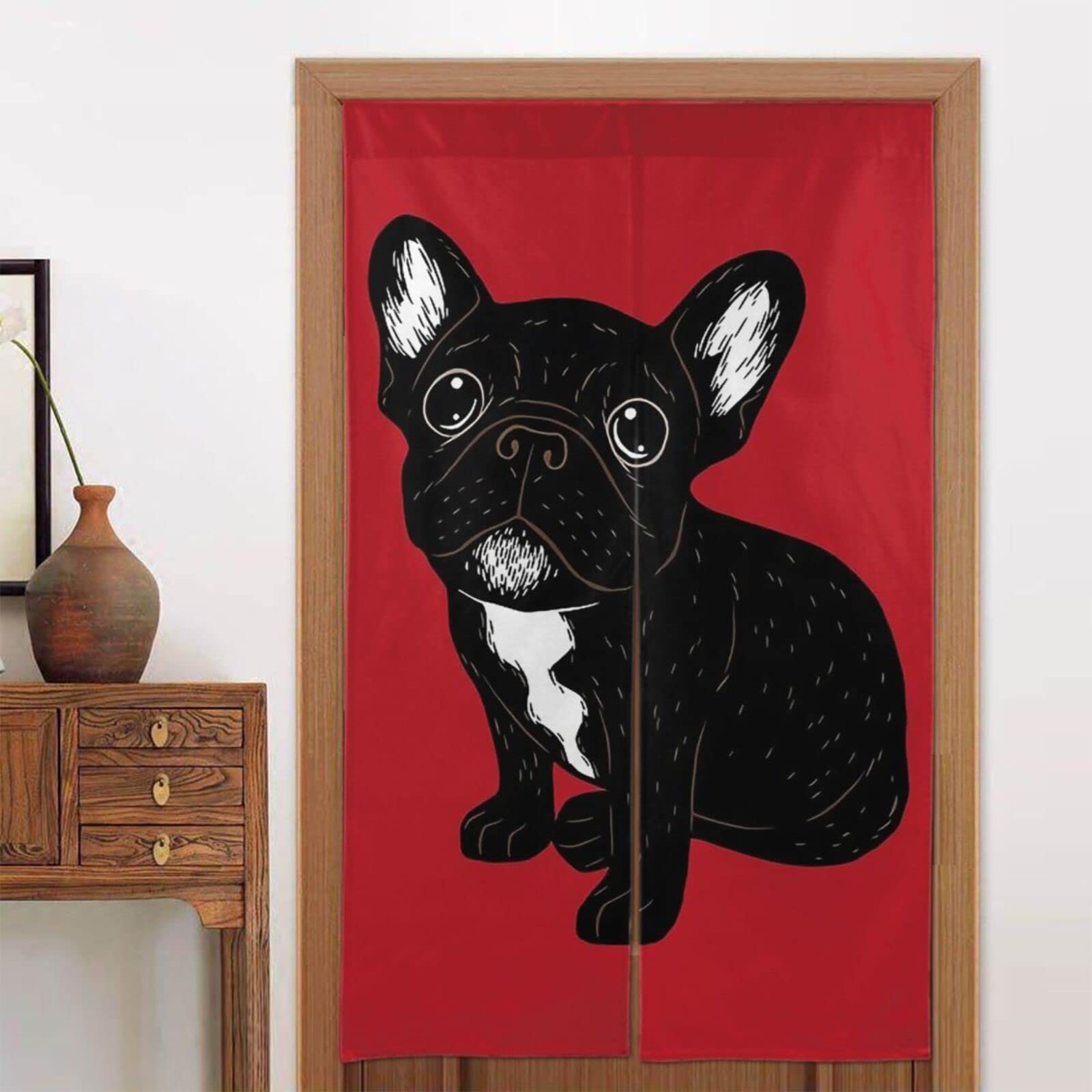 Amazon｜のれん 犬柄 フレンチブルドッグ 漫画 暖簾 間仕切り 北欧