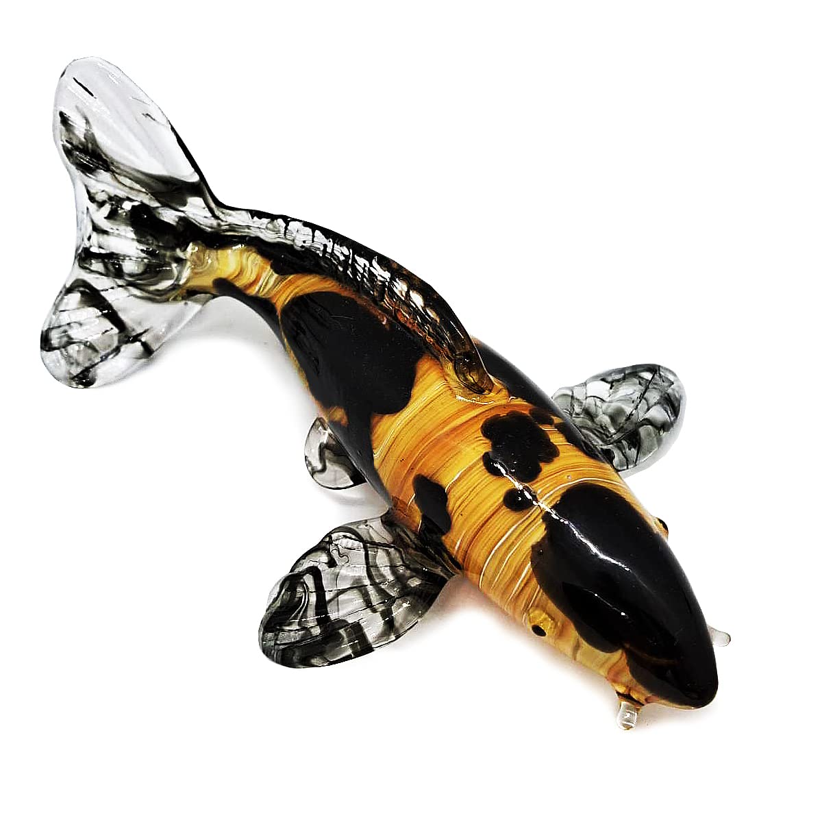 WitnyStore Tiny 5" Yellow Black Koi Fancy Carp Fish Figurine - Miniature Hand Blown Painted Glass Aquatic Animal Colorful Freshwater Ornamental Fishes Crystal Decorative Collectible Figure Décor Gifts