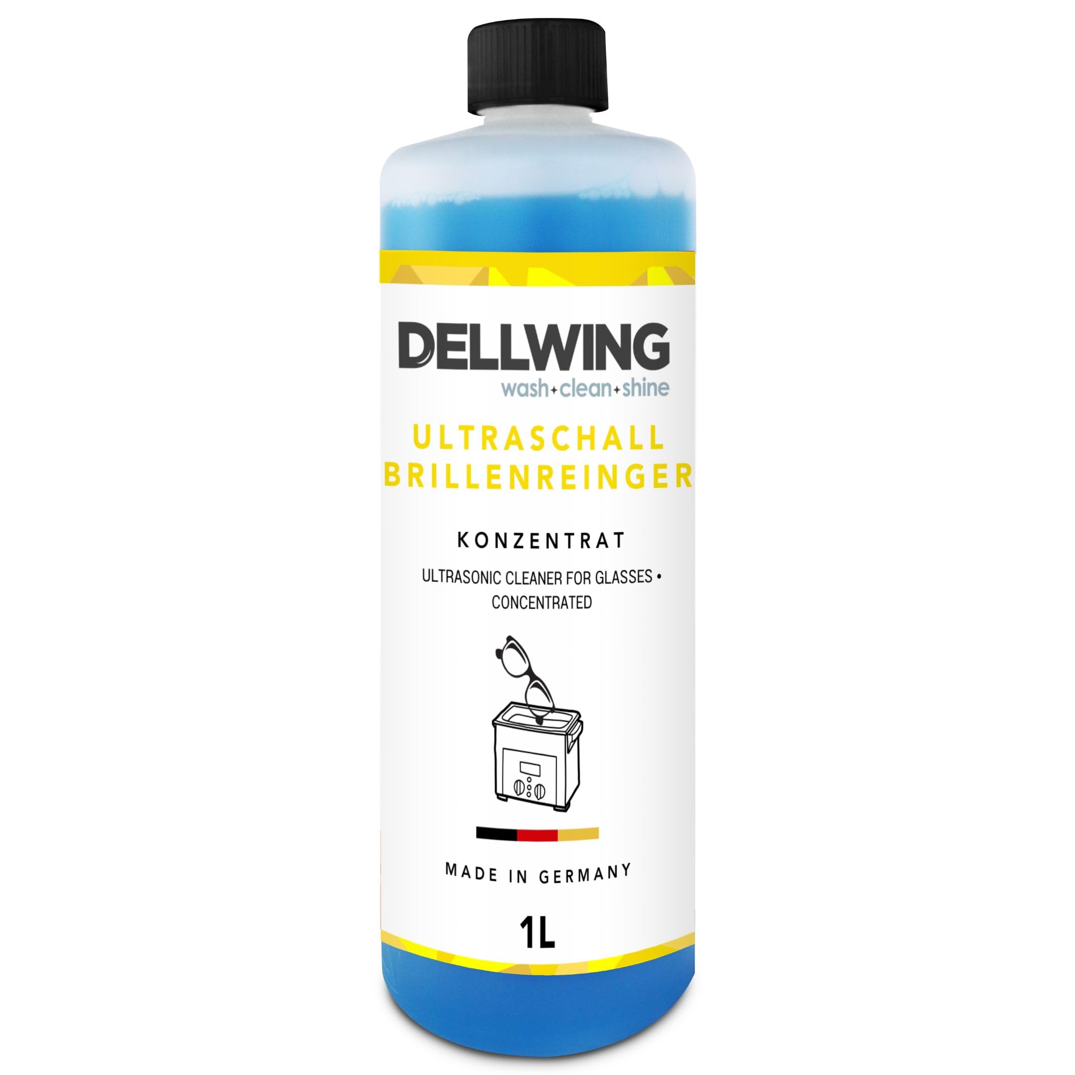 Dellwing Brillenreiniger 1 l, Konzentrat für Ultraschallgeräte, Reinigungsmittel für Brillen, Made in Germany
