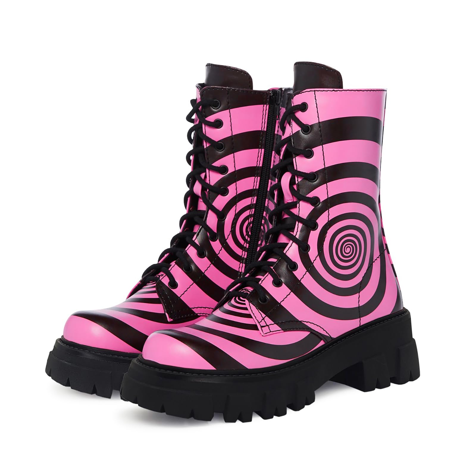 Womens Combat Boot Zebra Platform Ankle Adjustable Lace-Up Vamp Inside Zipper Fashion Party Boots