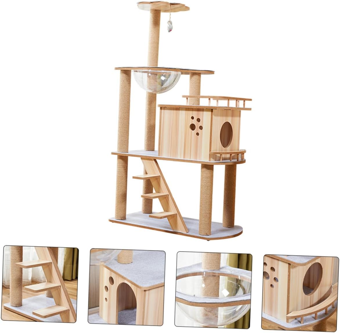 Toddmomy Large Solid Wood with Felt Platforms Multi-Layer Cat Activity Center for Indoor Use and Scratching Post