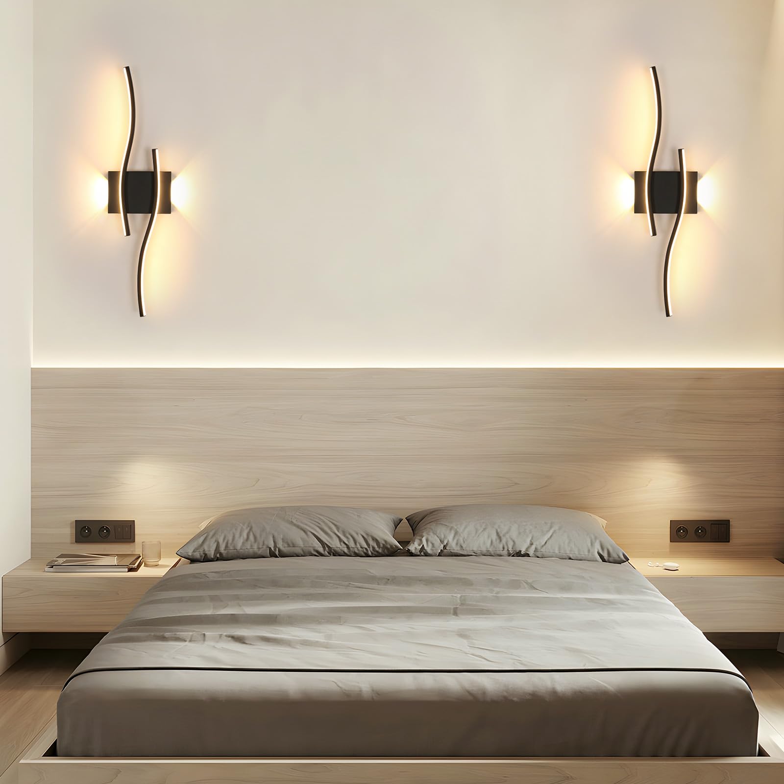 Comely Applique da Parete Interno Moderna, 20W 2250LM Nero Lungo Lampada da Parete LED, Lampada a Muro in Alluminio per Soggiorno Camera da Letto Corridoio, Bianco Caldo 3000K
