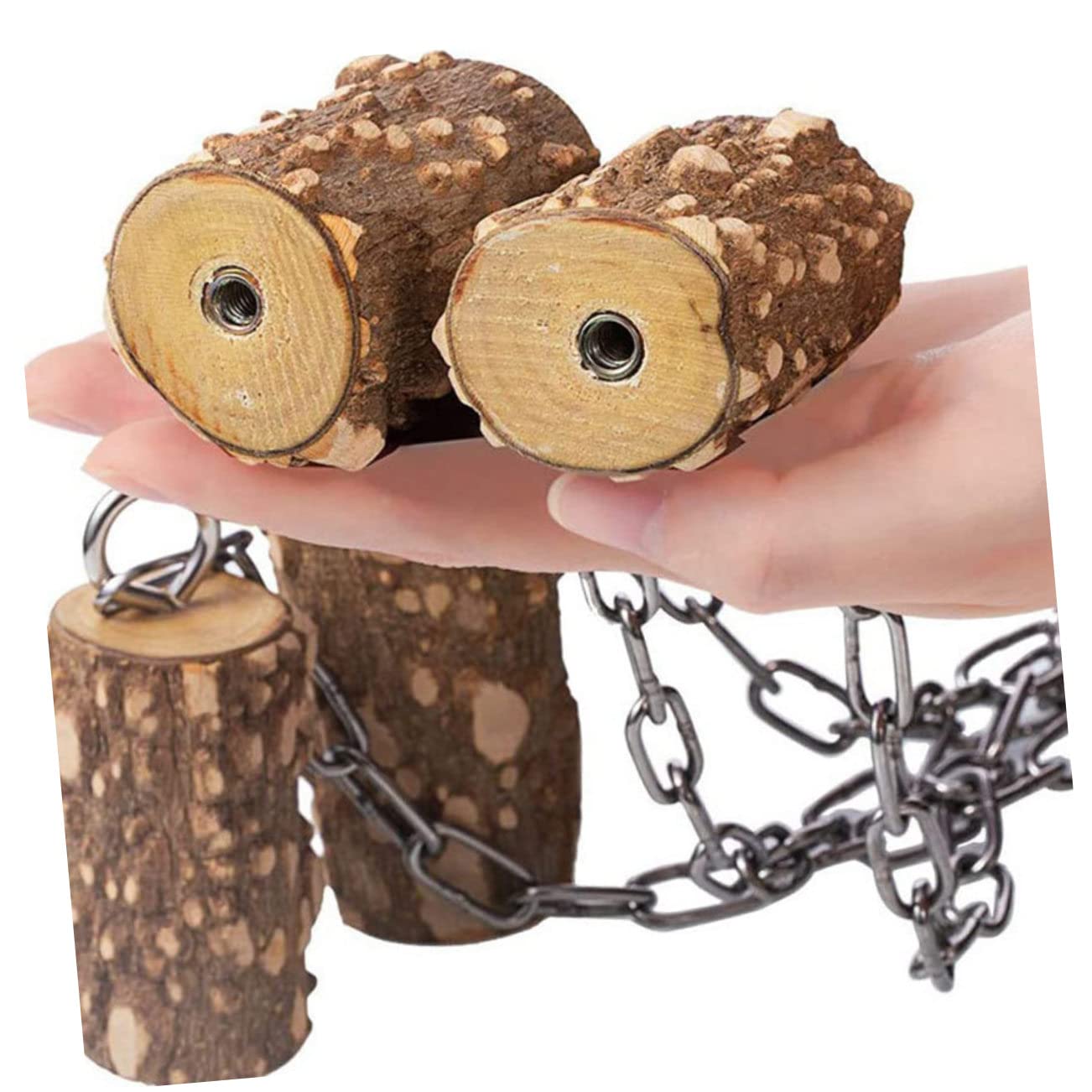 DOITOOL Altalena per Pappagalli in Legno e Acciaio Inox, Supporto per Esercizio e Arrampicata, Adatta per Interazione Proprietario e Gabbie per Uccelli Colore Casuale