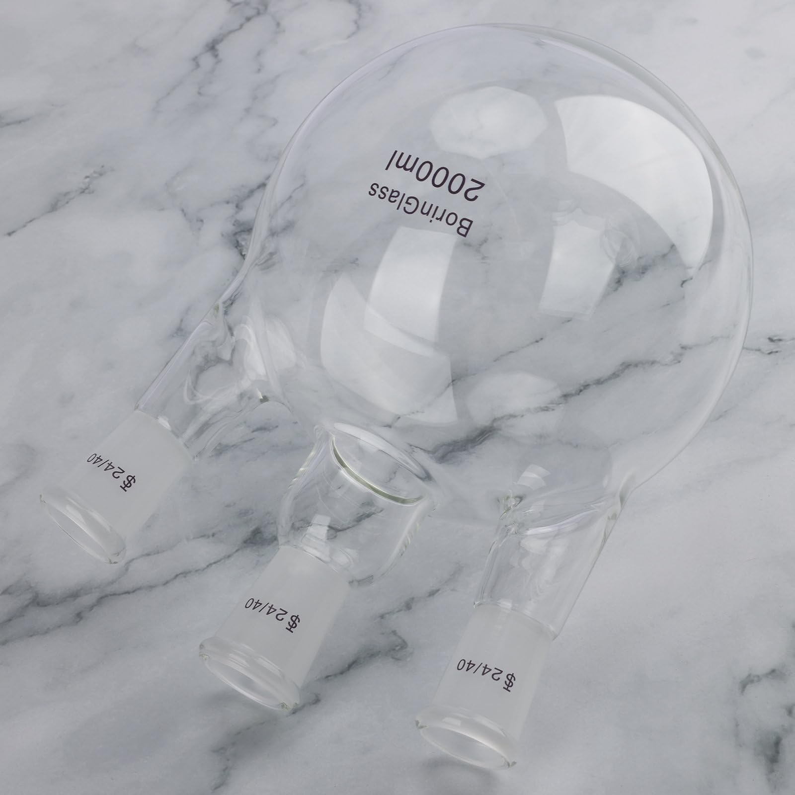 BorinGlass Dreihals-Rundkolben, Glas-Siedekolben mit drei Hälsen und 24/40 Standard-Schliff-Außenverbindungen, 2000 ml