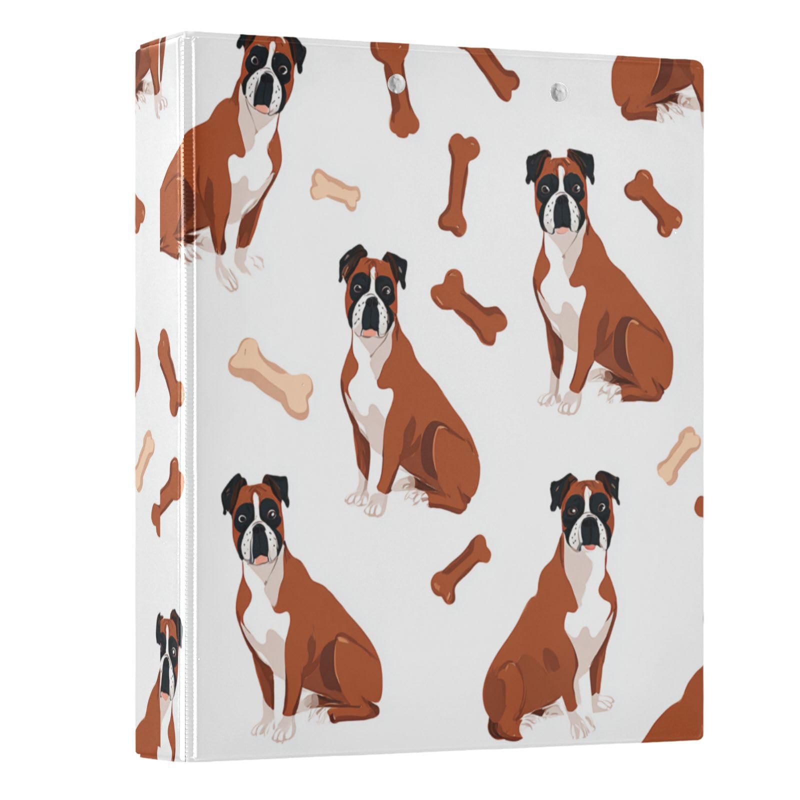 Kcldeci Hardcover 3-Ringbuch für Papier in Briefgröße, Boxer-Hundeknochen, 3,8 cm, runde Ringe, Ordner-Organizer für Schule/Büro, 2 Stück