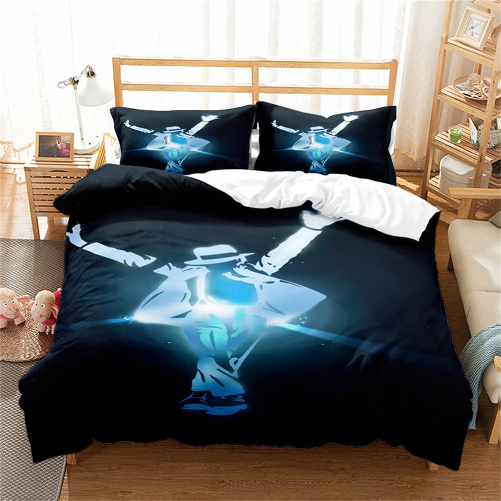 Duvet Cover Set 3Pcs Michael Jackson Bedding Set Soft Microfiber Easy Care Quilt Cover Witn 2 Pillow Cases for Teens Girls Kids Reversible Duvet Set (135x200cm(Single),MJ 01)