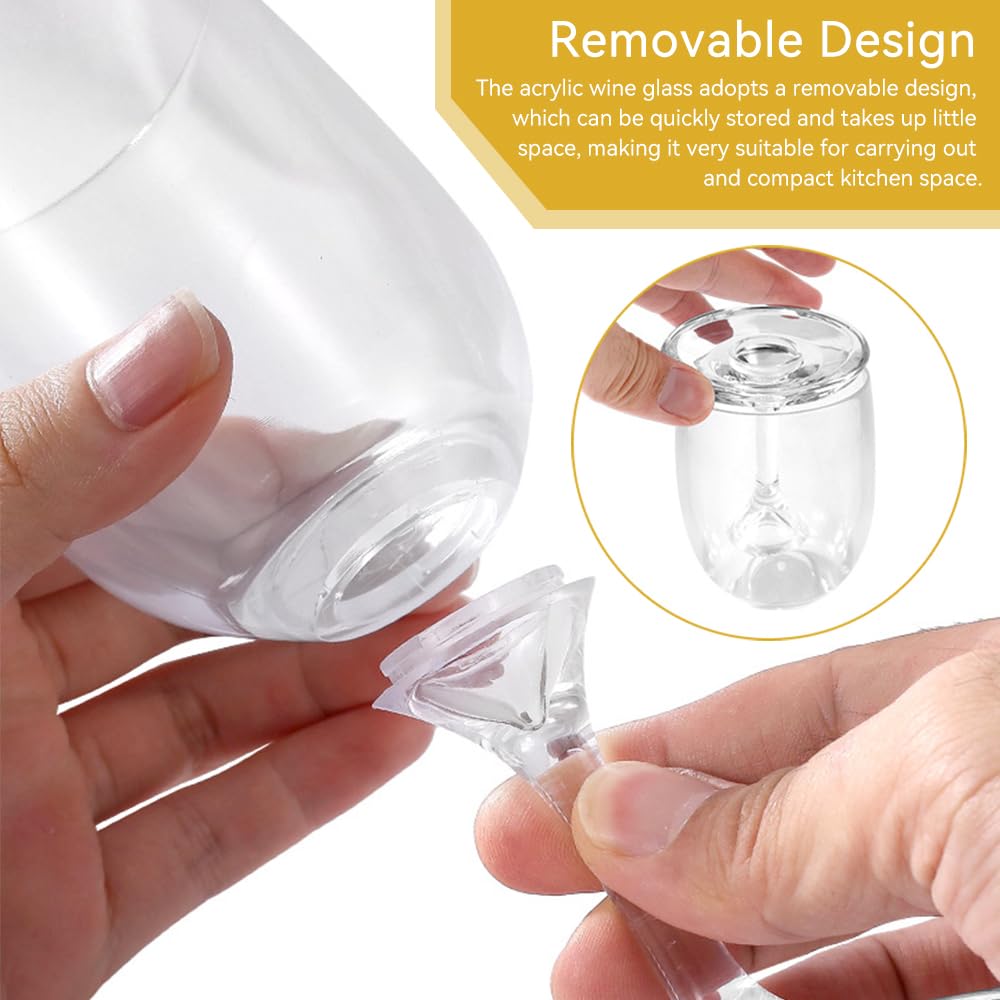 Xistuoz Verre à vin portable et pliable, verres à vin de voyage, verres à vin incassables en plastique réutilisables avec tige amovible, verres à vin uniques pour couple, voyage en plein air
