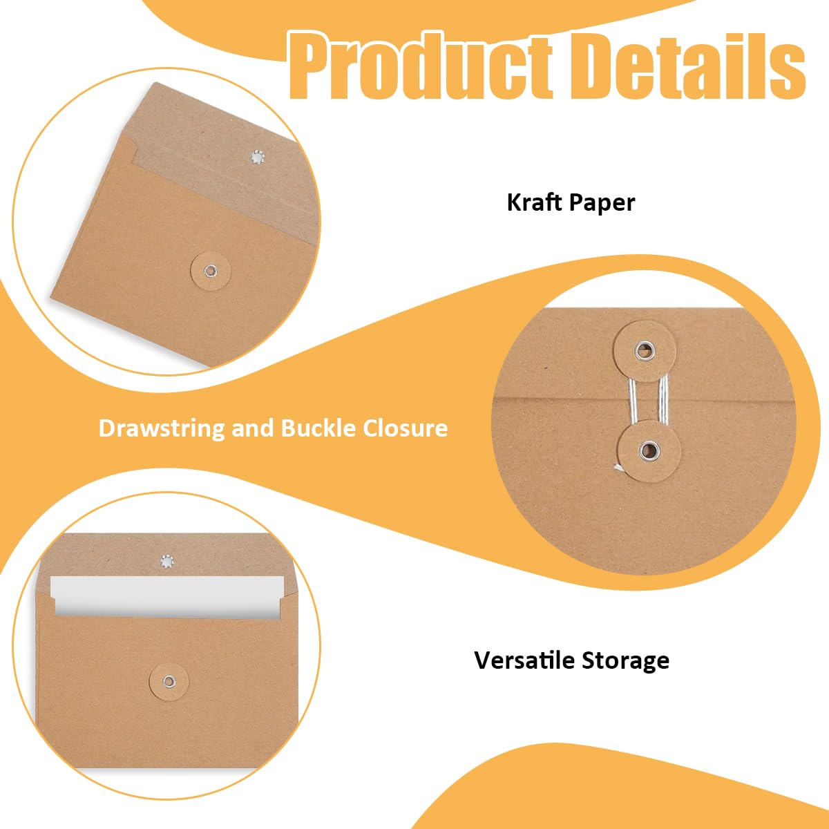 6 Piezas Carpeta de Archivo de Papel Kraft, 23 × 16 cm Marrón Sobres de Papel Kraft con Cierre de Hilo, Portátil Bolsas de Documentos A5 de Papels para Oficina, Escuela, Hogar