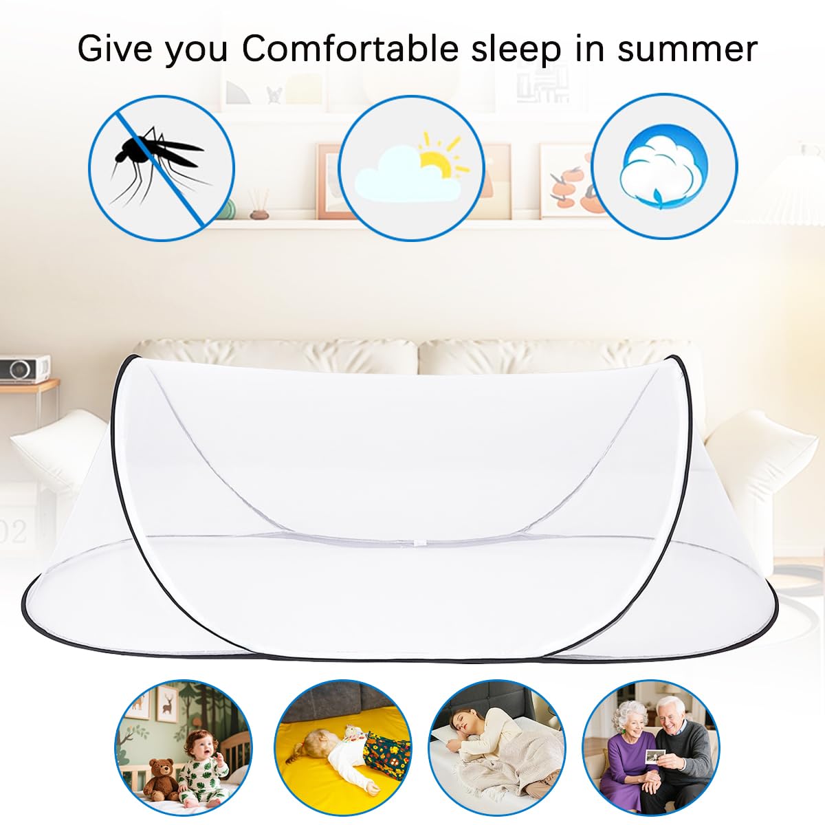 Akiky Grande tente anti-moustiques portable pour lit, camping, voyage, extérieur, 2 pièces, filet pliable en maille pour chambre d'adultes et de bébés