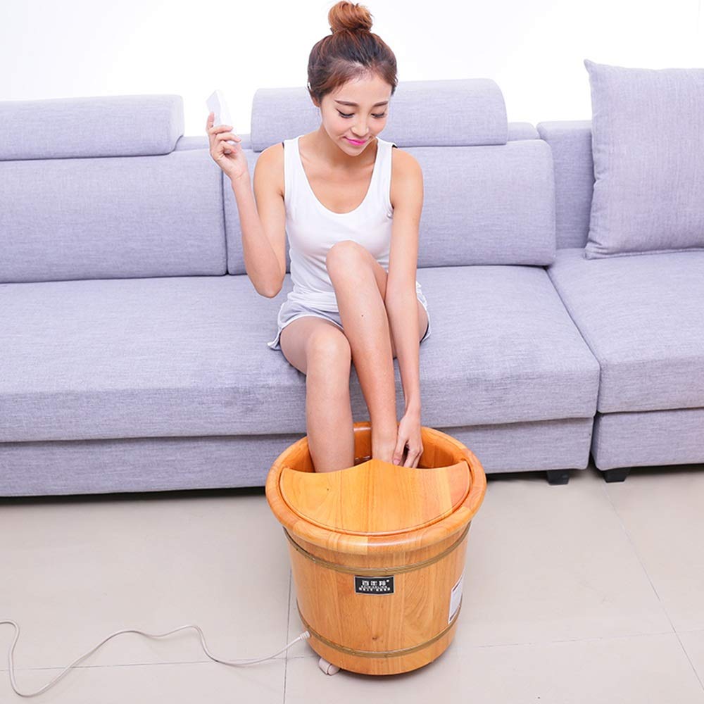 Axdwfd Seau à Pied Bain De Pieds, Chêne Bain De Pieds Chauffé Électrique Surf Petit Baril en Bois Thermostatique