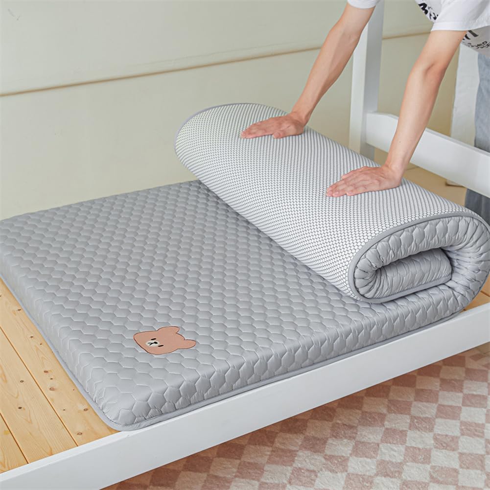 Colchón de futón japonés para dormitorio universitario, cama de invitados, colchón plegable de alta densidad, acolchado refrescante para tatami (gris, 4,5 cm de grosor, 90 x 190 cm)