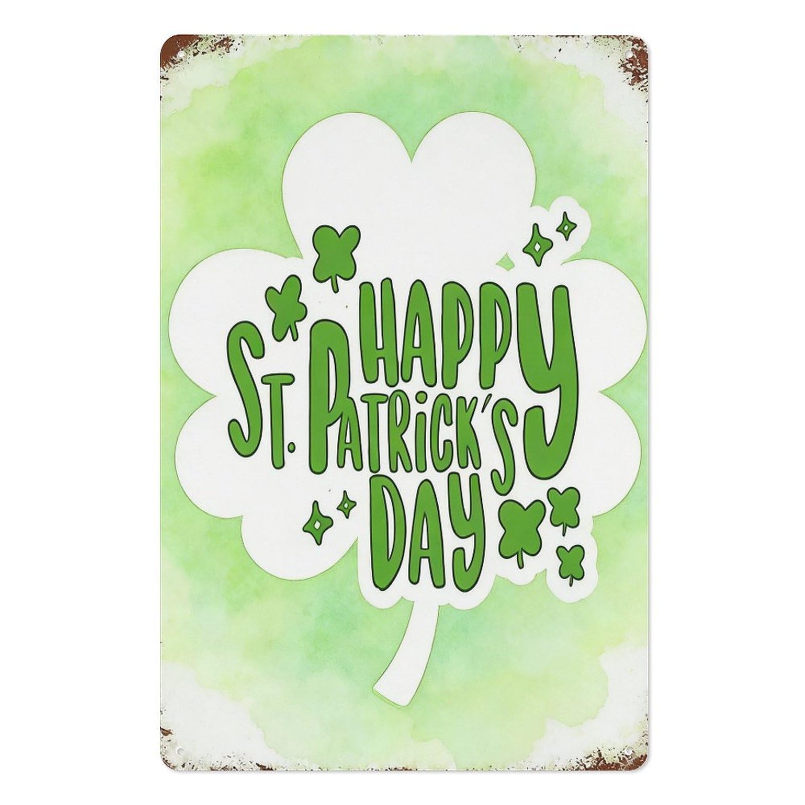 peiyeety St Patrick’s Day Metal Tin Sign 8x12 Inch, Happy Green Watercolor Clover Pub Bar Wall Decor Plaque, Irish Holiday Wall Art