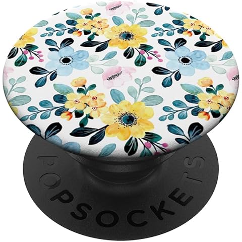 Yellow Blue Floral Watercolor Pattern PopSockets Adhesive PopGrip