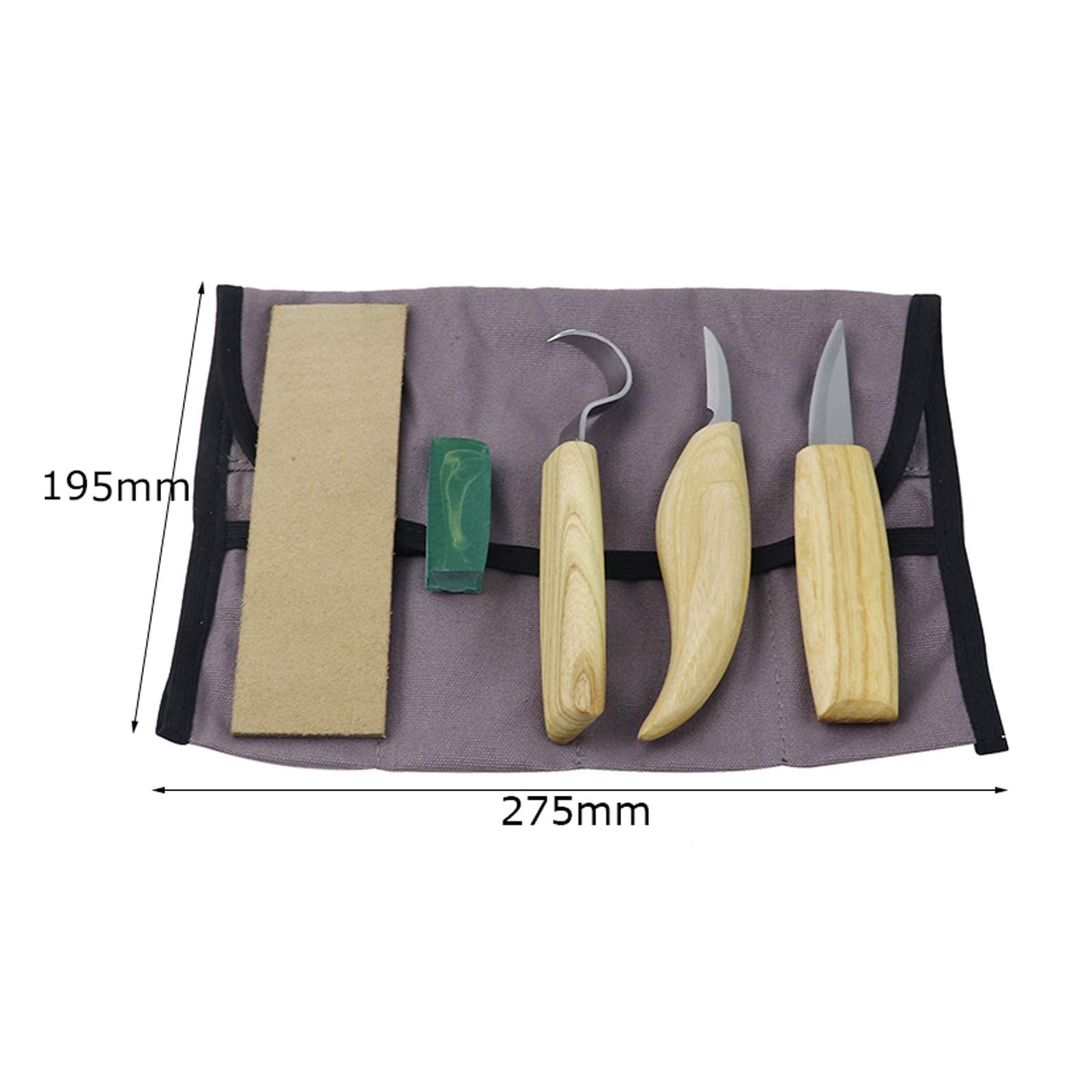 Juego de herramientas para tallar madera 5 en 1, cuchillo de gancho, cuchillo para tallar madera, cuchillo para tallar virutas con compuesto de pulido de correa de cuero para esculturas de bricolaje,
