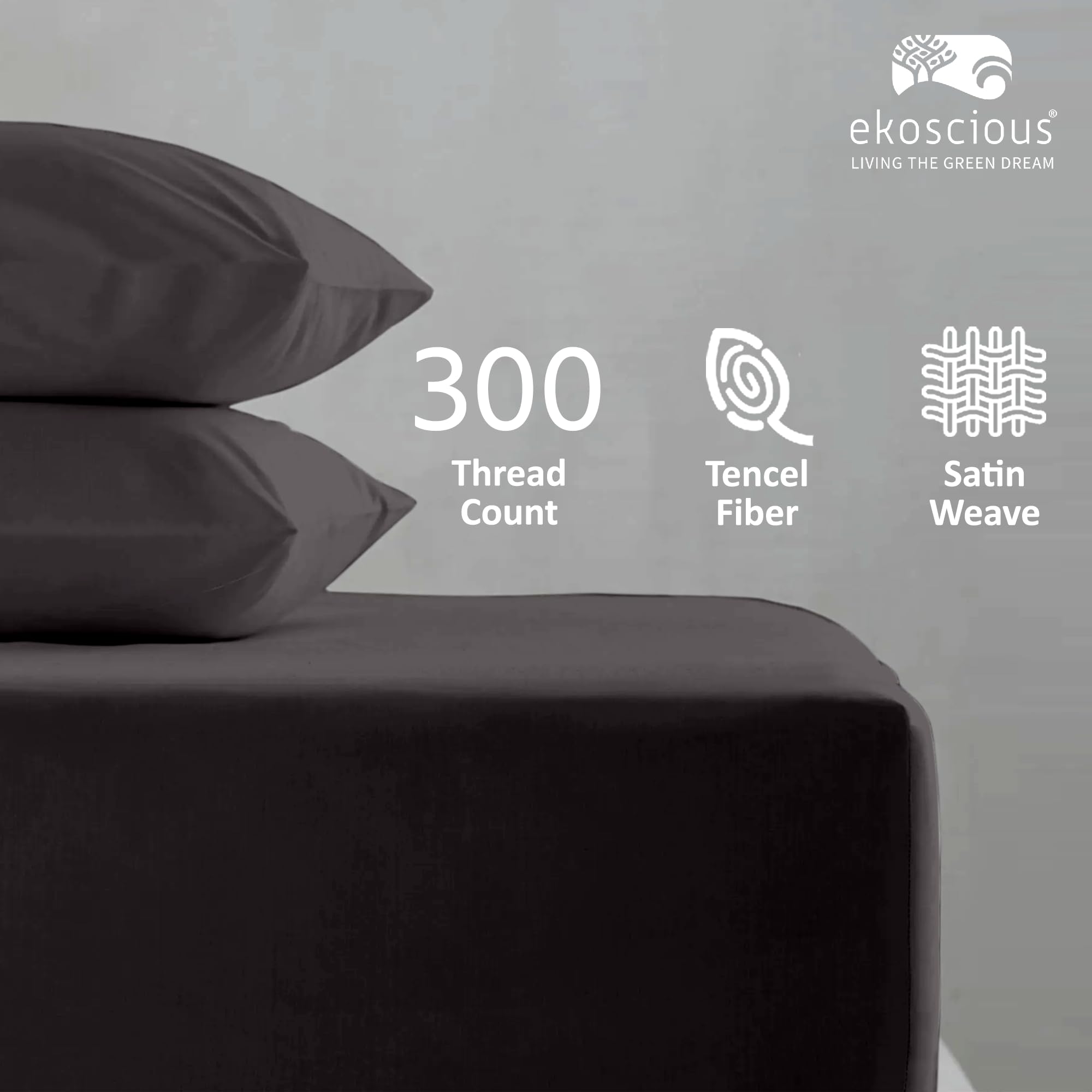 EKOSCIOUS 100% Tencel Lyocell Eucalyptus Sateen Soft Solid, Double Size, 40cm Deep Pocket Fitted Bed Sheet, Dark Grey - Breathable, Cool & Softer - Image 3