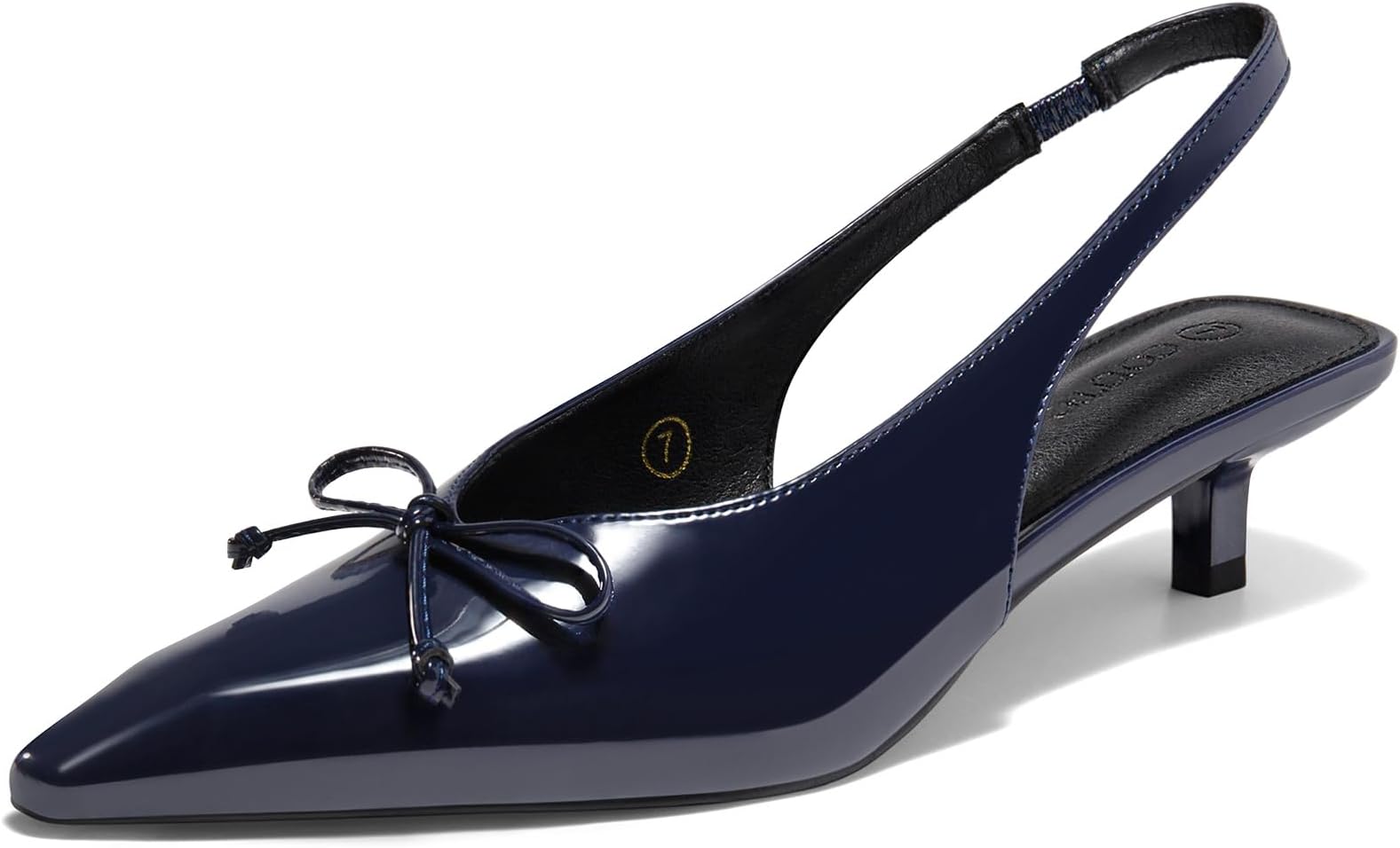 Womens Slingback Kitten Low Heels Dress Shoes Closed Pointed Toe Bow Tie Slip on Office Work Pumps