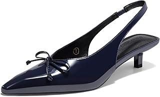 Womens Slingback Kitten Low Heels Dress Shoes Closed Pointed Toe Bow Tie Slip on Office Work Pumps