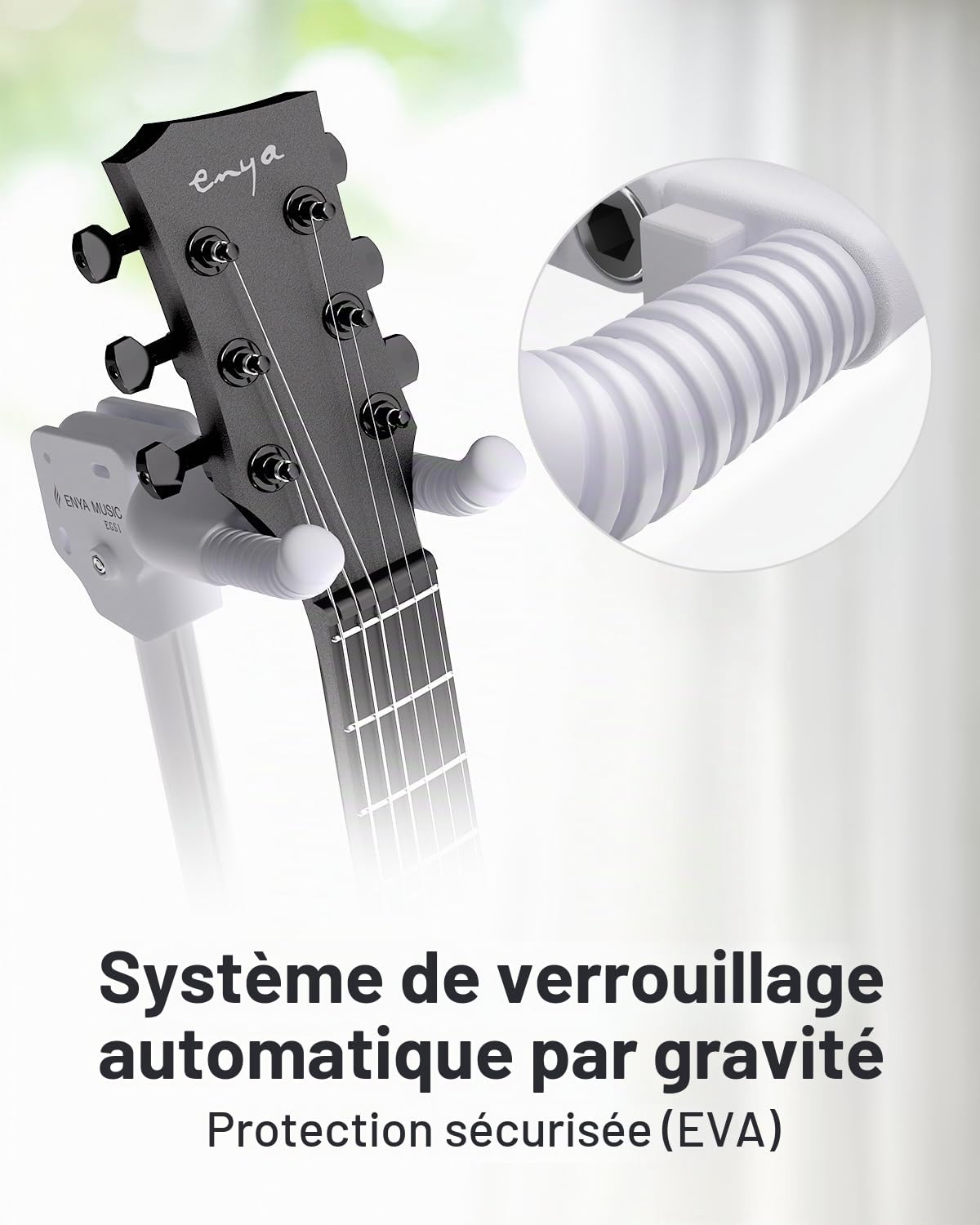 ENYA Support de guitare réglable (76 à 99 cm) avec crochet de voiture, en acier inoxydable, rembourrage antidérapant et design à trois pieds pour guitares acoustiques et électriques.