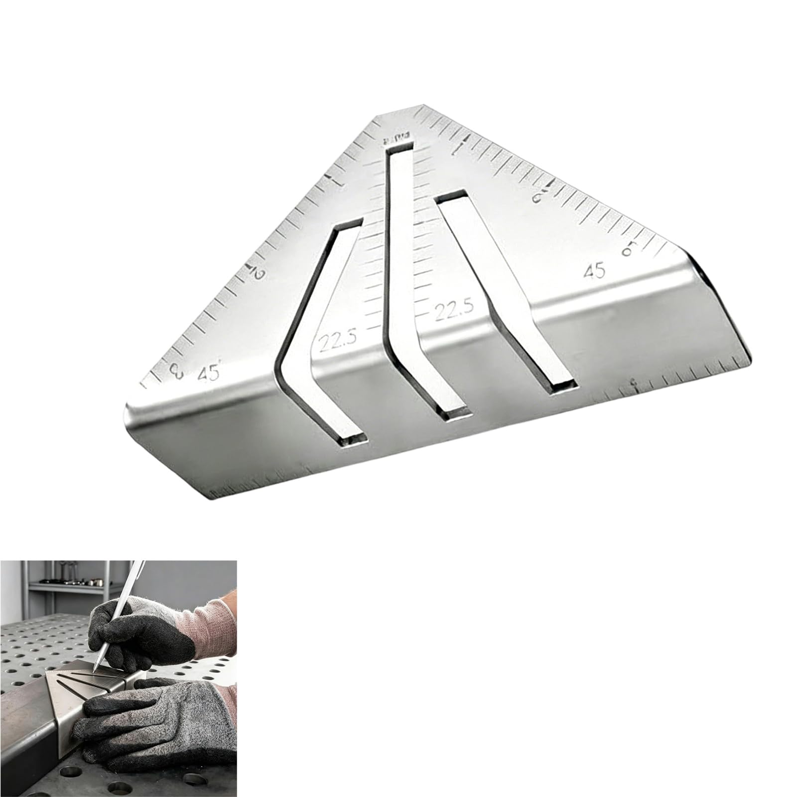 Workshop Layout Square for Metal Fabrication, Beveled Metal Ruler with Clear Scale and Slot Guides for Marking Flange Ruler Fabrication Miter Cut Shop Welding Table Tube Alignment