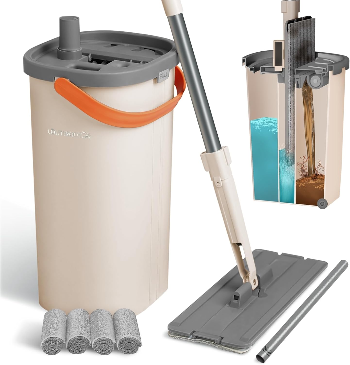 Mop and Bucket with Wringer Set for Home, 3-Chamber Separate Dirty Clean Water Flat Spin Mop and Bucket Set for Wet Dry Floor Wall Mops Hands Free Automatic Clean 60in Handle with 4 Microfiber Pads Mop and Bucket with Wringer Set for Home, 3-Chamber Separate Dirty Clean Water Flat Spin Mop and Bucket Set for Wet Dry Floor Wall Mops Hands Free Automatic Clean 60in Handle with 4 Microfiber Pads