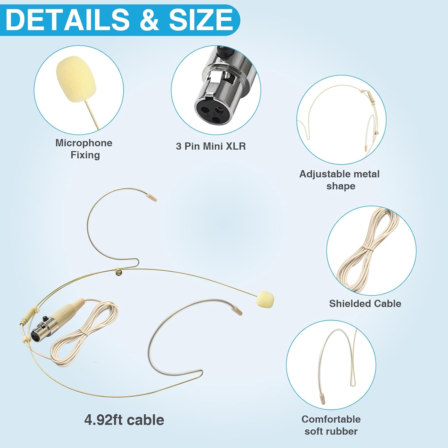 2 Pack Double Earset Headset Microphone Mini XLR Mic 3 Pin TA3F Plug Headworn Over Ear Hanging Condenser Mic in Ear Back Electric Microphone for AKG Samson,Windscreen - Image 3