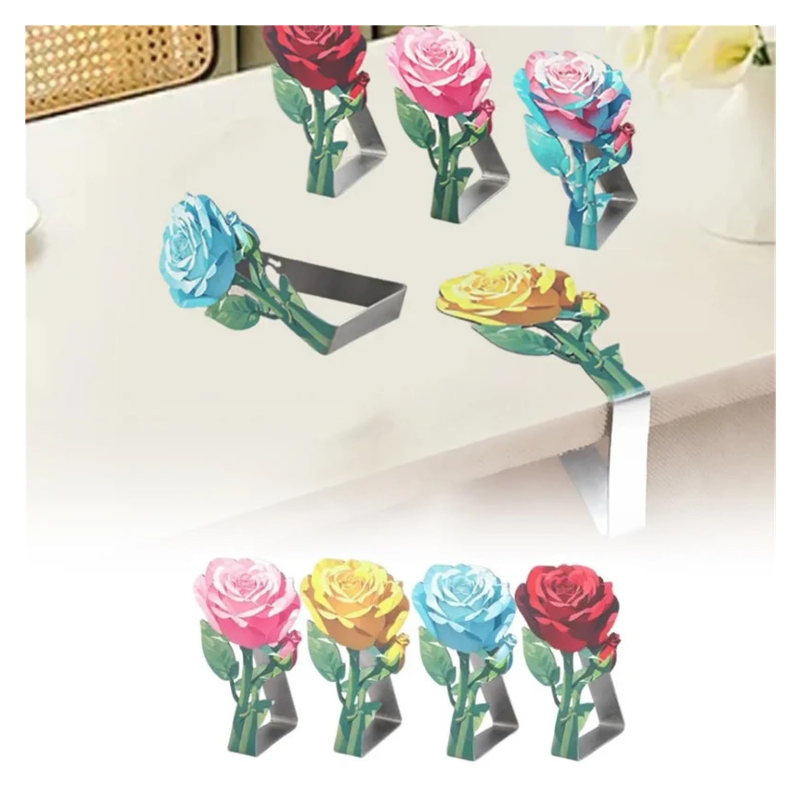 Tischdeckenklammern Modern Stainless Steel Tablecloth Clip Rose Pattern Outdoor Camping Picnic Fixing Tool Decorative