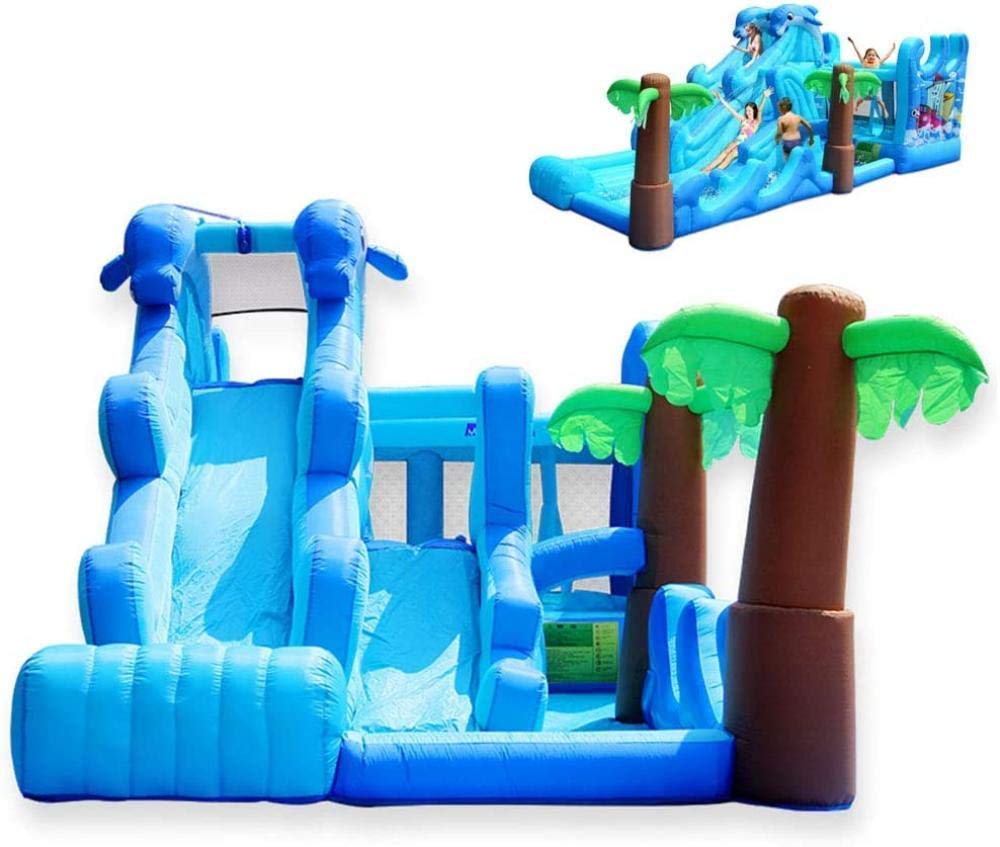 Castillo Hinchable Inflable Doble con Tobogán Acuático Grande de Verano con Pared de Escalada, Piscina para Salpicaduras y Trampolín para Jardín de Infantes al Aire Libre