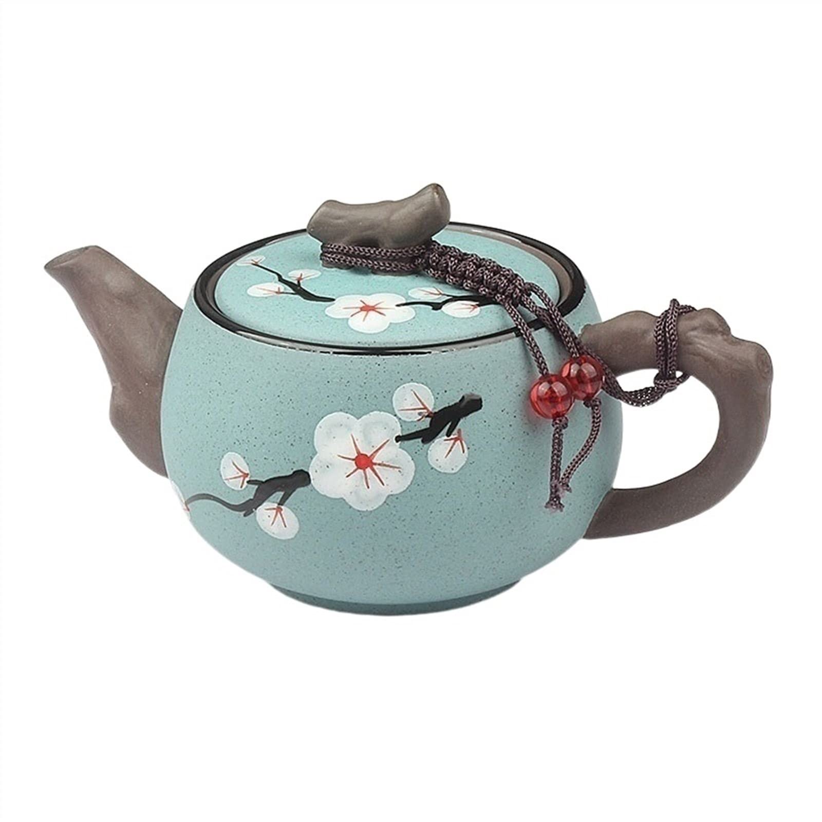 Tetera pequeña de 200 ml con diseño de Ciruela Pintada a Mano, Exquisita Tetera Hecha a Mano, Tetera Sencilla y Elegante de Arena Morada.