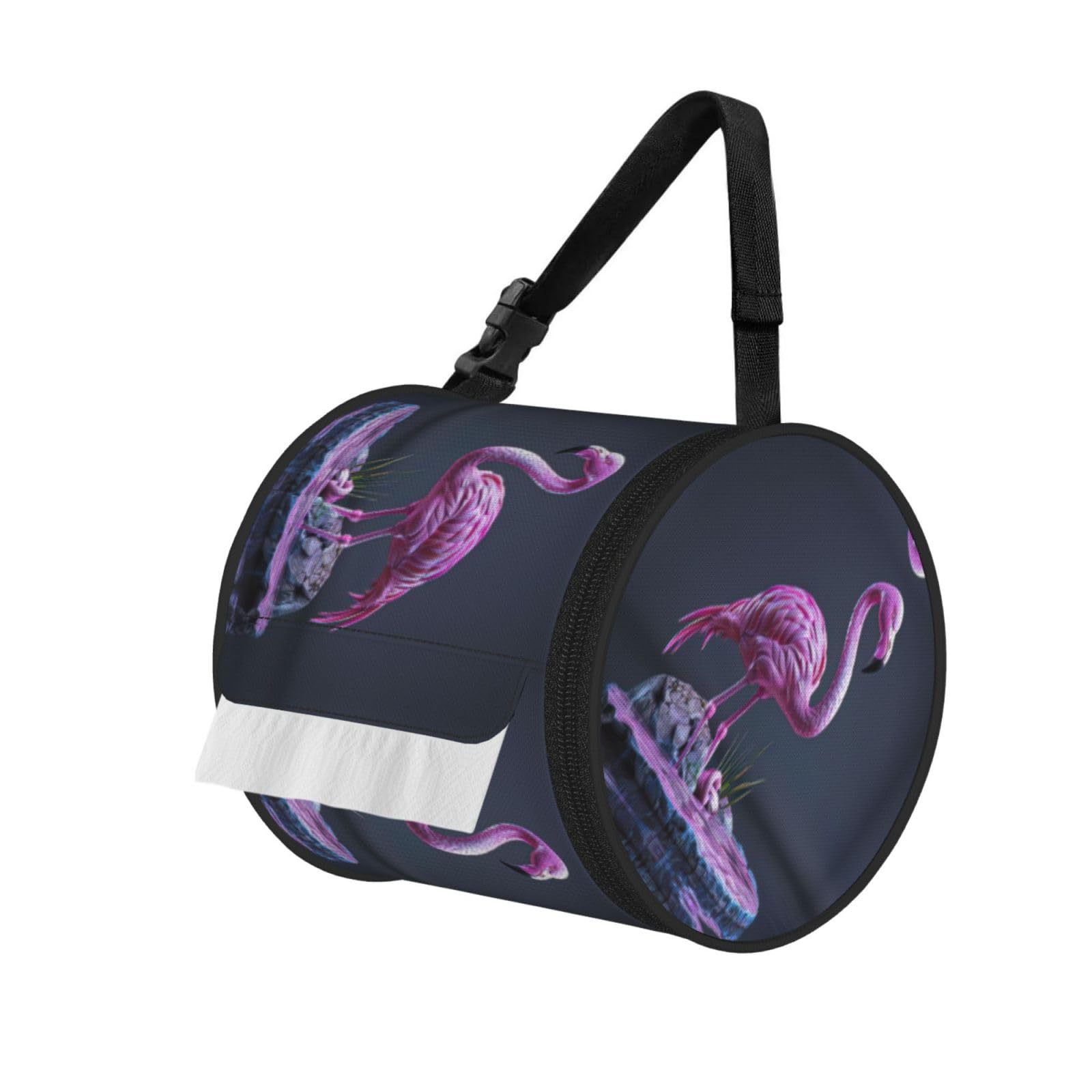 Hollow Flamingo Printed Hanging Tissue Organizer, Smooth Zipper Oxford Cloth Roll Holder for RV Bathroom Desk