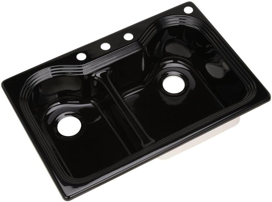 Breckenridge Drop-In Acrylic 33x22x9 4-Hole Double Bowl Kitchen Sink in Black
