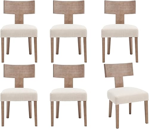chairus Juego de 6 sillas de comedor de granja, sillas decorativas tapizadas con respaldo de madera natural en forma de T, sillas de cocina sin Lino