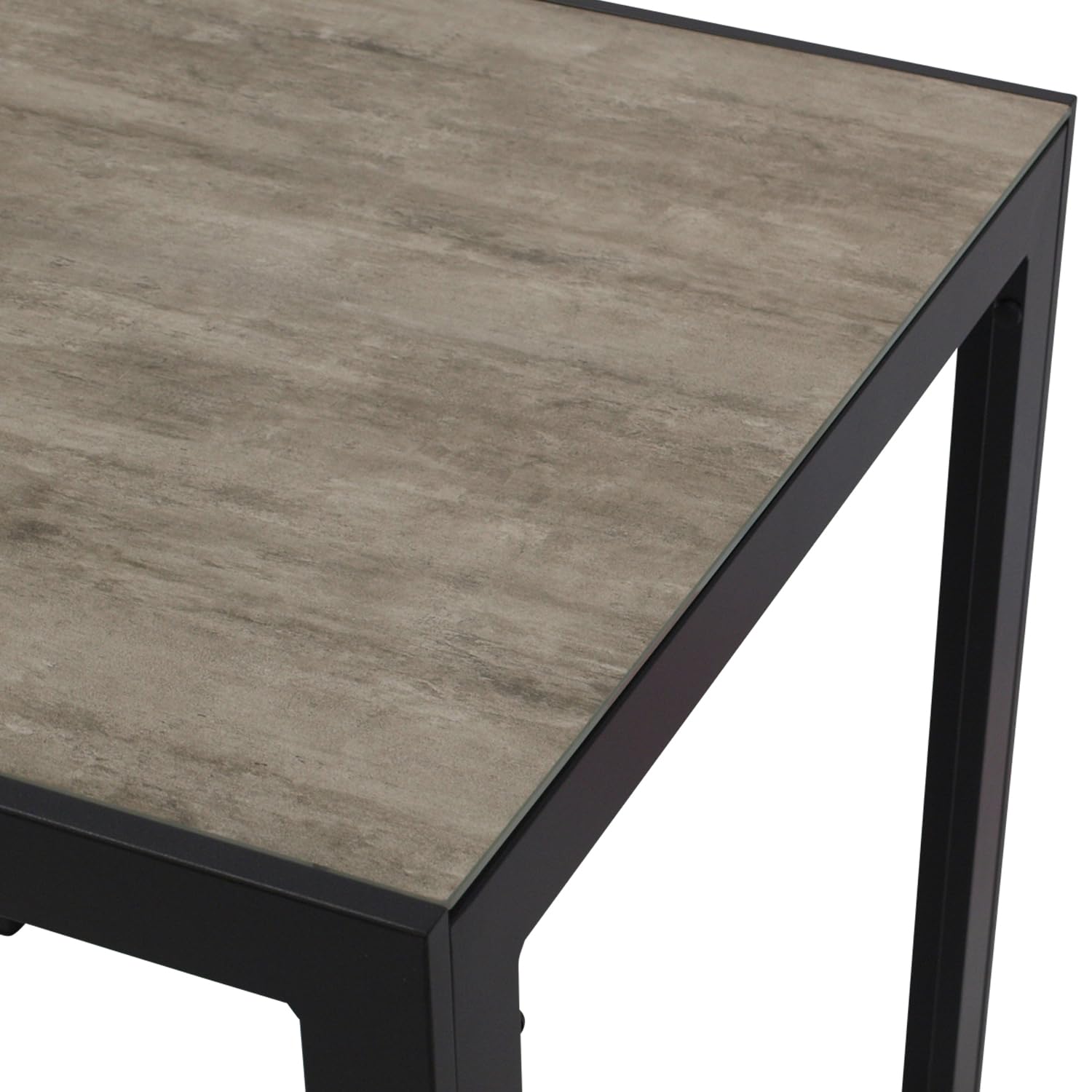 DEGAMO Bistrotisch Gartentisch Roma 70x70cm, Aluminium anthrazit + Glas Keramikoptik naturfarben, Outdoor