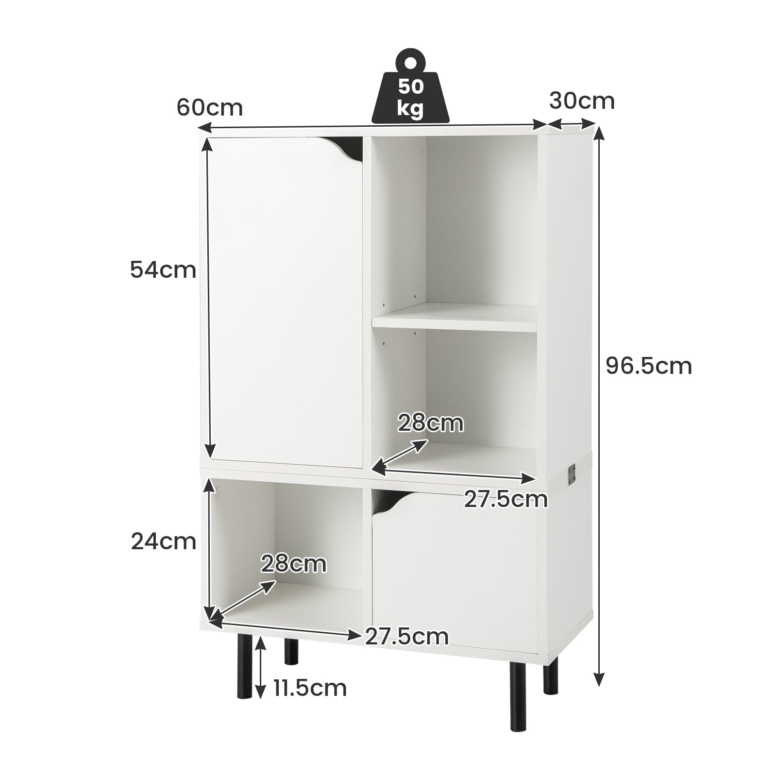 HOMASIS Libreria Scaffale Bianco, Armadio Componibile in Legno, Mobiletto Salvaspazio con 2 Armadietti e 3 Cubi, Libreria Portaoggetti per Soggiorno, Ingresso, Studio, 60 x 30 x 96,5 cm