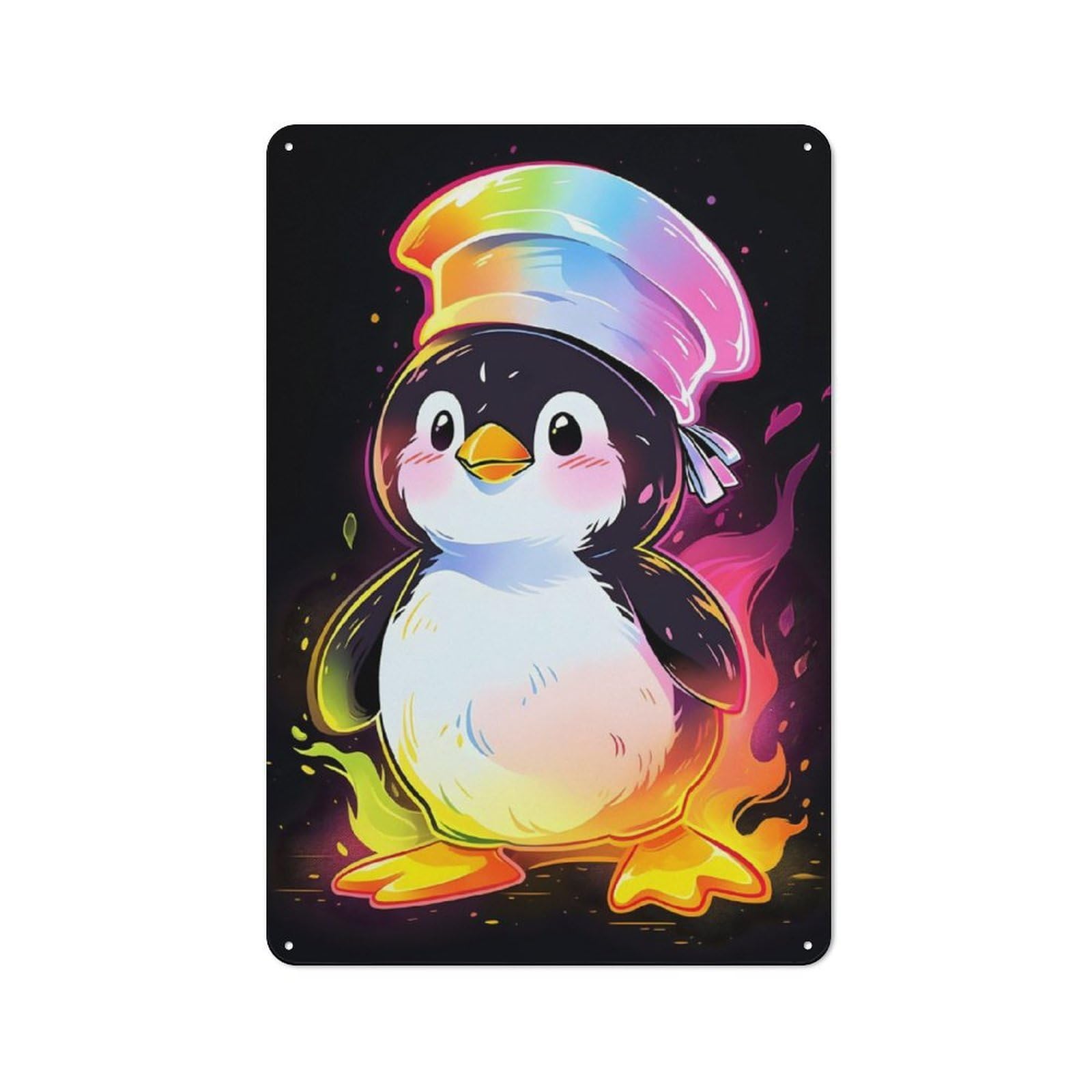 Junmoney Colorful Penguin Chef 30X20cm Retro Tin Sign With For Dining Room Or Kitchen, For Metal Sign Collectors, For Garage And Workshop Walls
