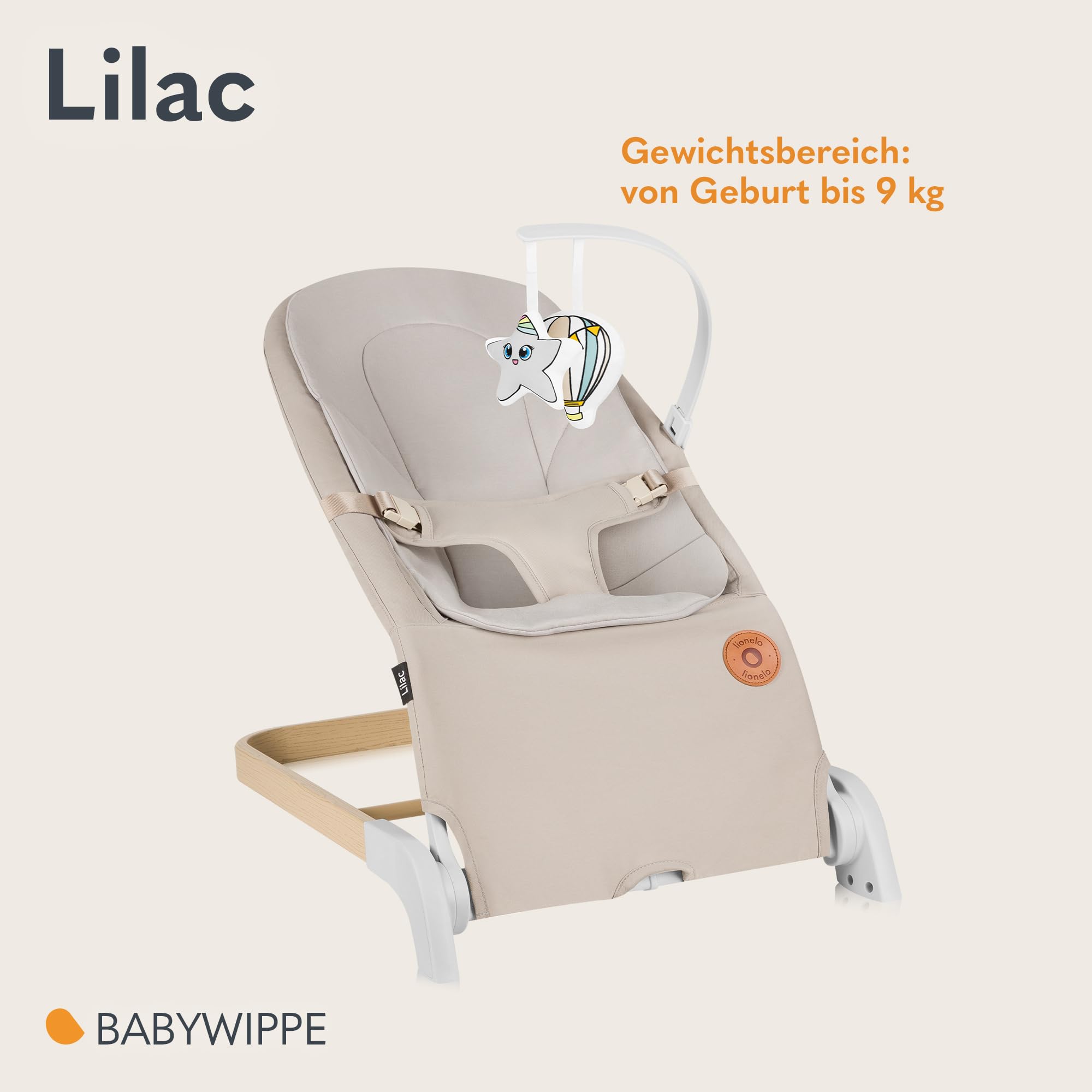LIONELO LILAC Babywippe und -liege für Babys bis 9 kg, 0-6 Monate | 2-in-1 Babywippe, 2 Spielzeuge, Neigungseinstellung, 3-Punkt-Gurt, leicht 3,2 kg, flach zusammenklappbar