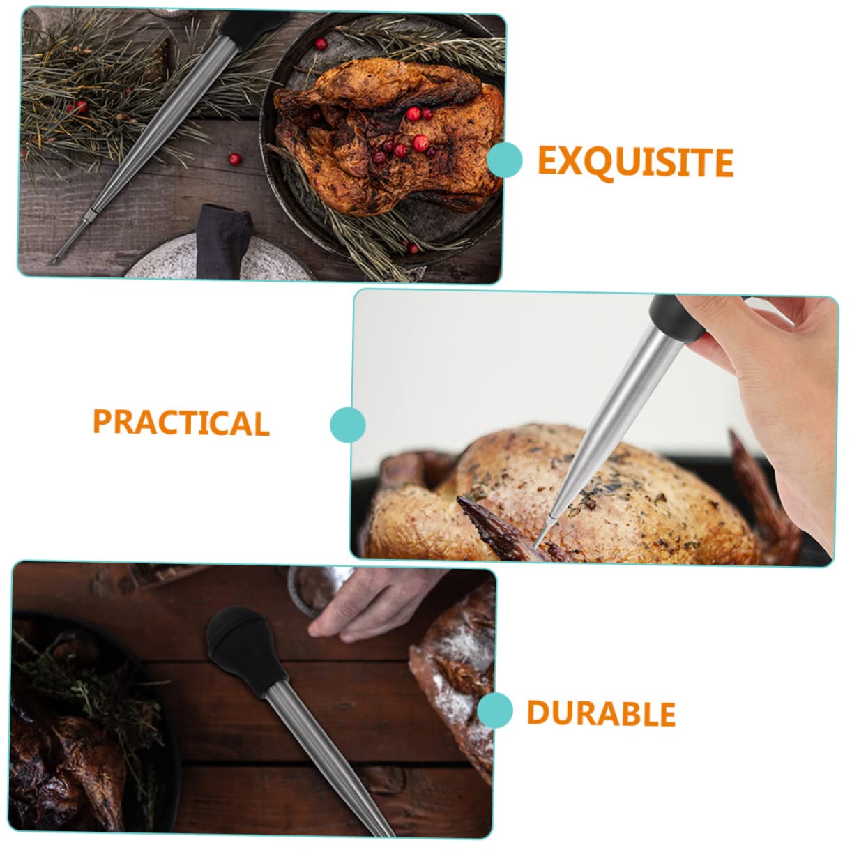 PRETYZOOM Stainless Steel Meat Injector Versatile Basting Tool for Turkey Steak and Chicken Food Grade Marinade Injector for Flavoring and Tenderizing Meat and Easy to Clean