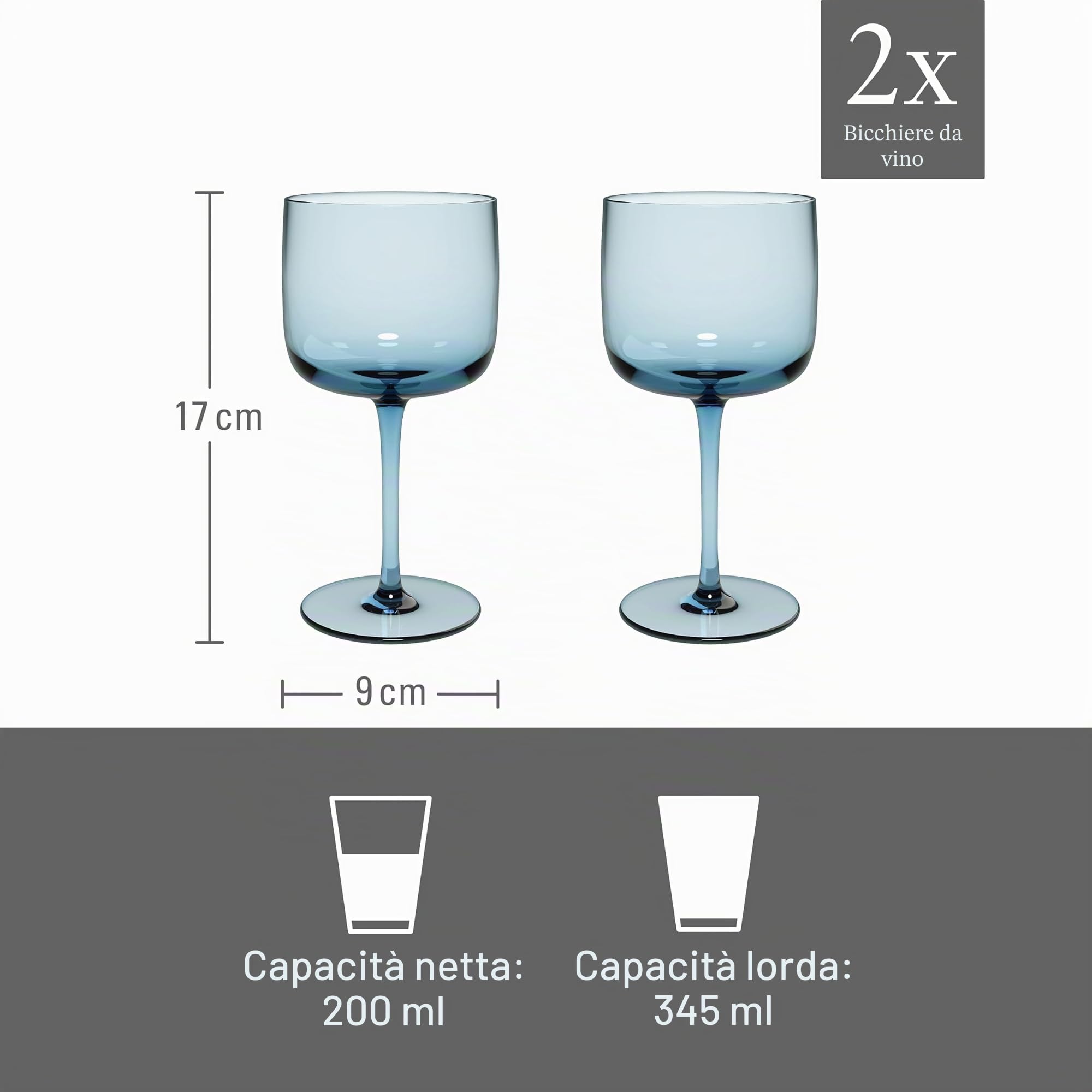 like. by Villeroy & Boch – Like Ice calice da vino set da 2 pz., vetro colorato blu ghiaccio, capacità 270ml