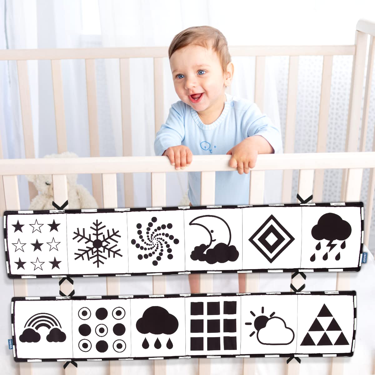 Libro Di Stoffa In Bianco E Nero Per Neonati - 12 Pagine, Sviluppo Cognitivo, Lavabile, Gioco Interattivo - Foto 2