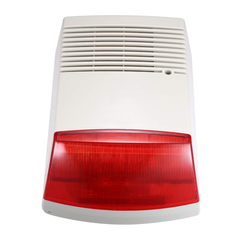 Capteur de porte et de fenêtre - Sirène stroboscopique filaire - Lumière d'alarme rouge - 120 dB - Alarme sonore - Haut-parleur extérieur étanche pour intrusion de sécurité et de feu