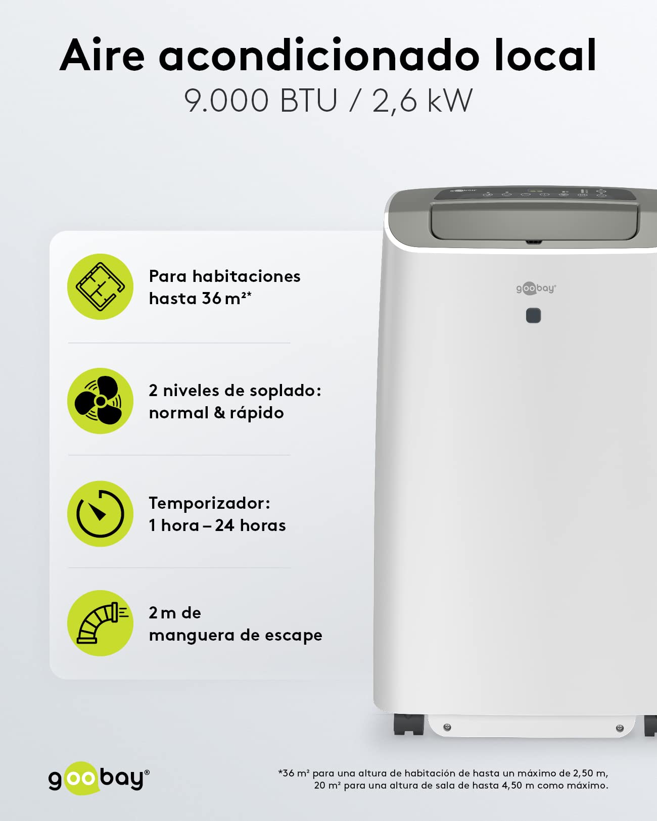 goobay Lokales Klimagerät 9000 BTU/2600 W z Fernbedienung i Timer