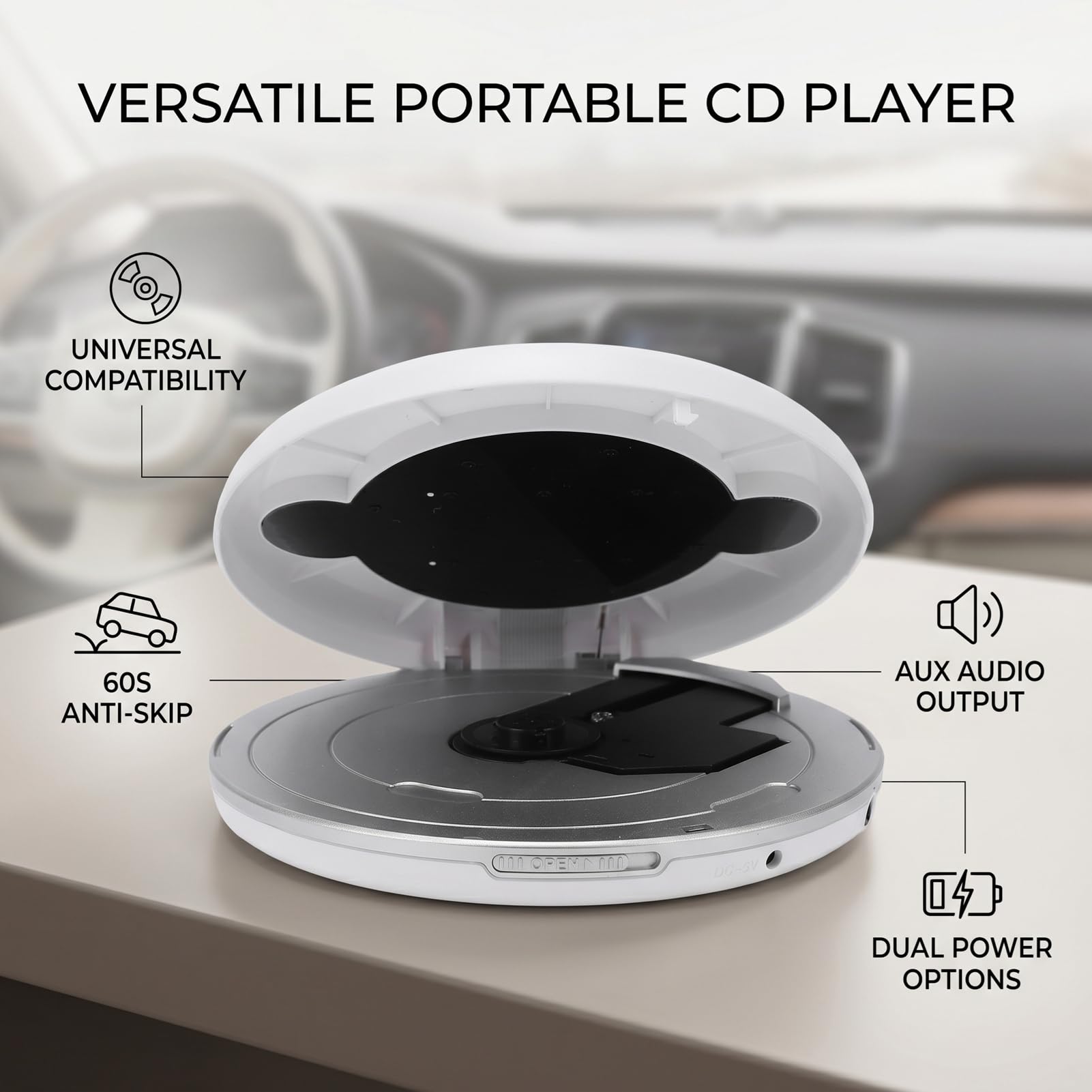 Tangxi Lettore CD Portatile con Cuffie, Lettore CD Portatile per Auto con Funzione di Ripetizione Protezione Anti Salto, Cavo AUX, per Sport Domestici All'aperto