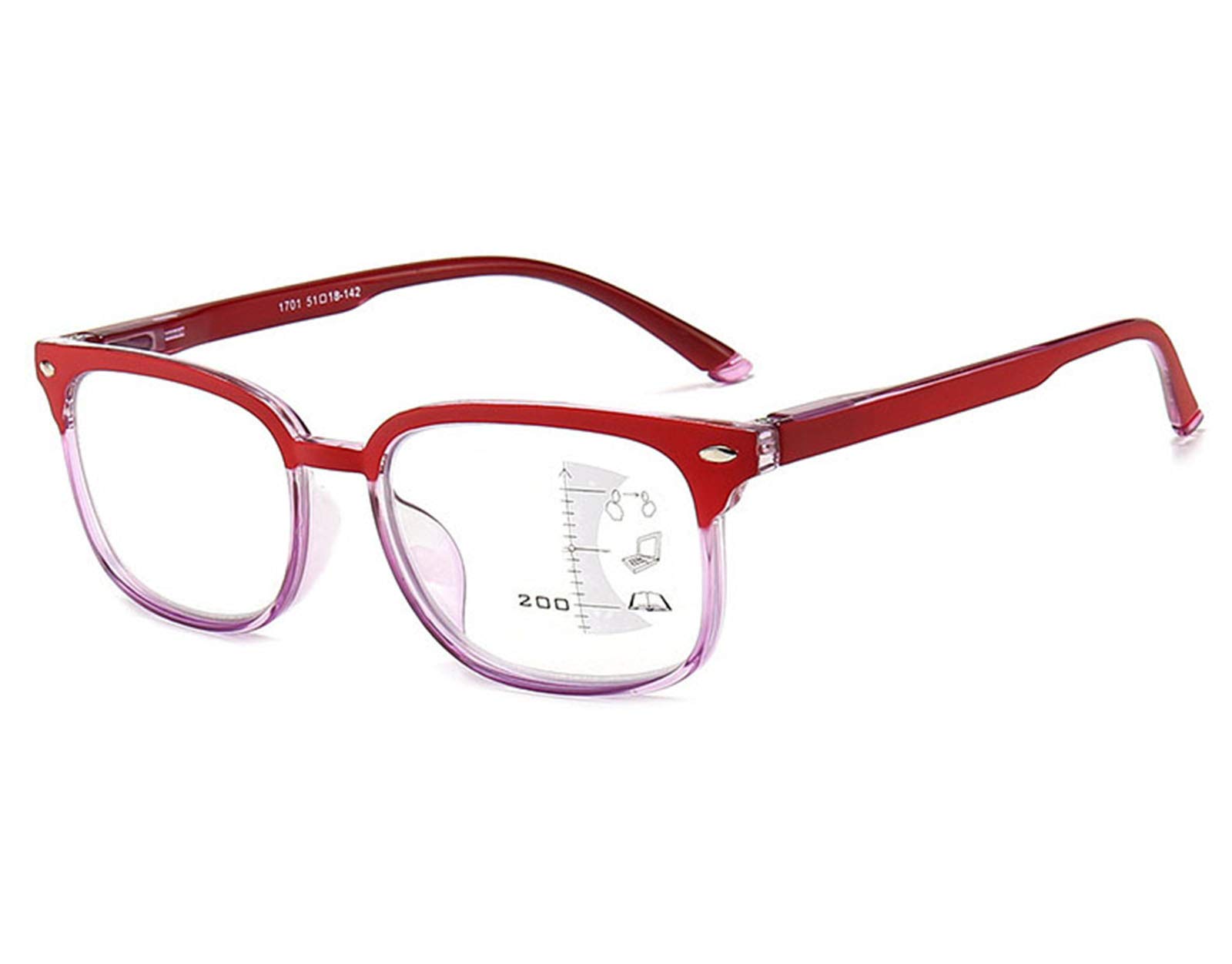 Keephen Unisex Red Progressive Multifocus Computer Reading Glasses Blue Light Blocking Spring Hinge Multifocal Readers Eyeglasses +1.0 To +3.5
