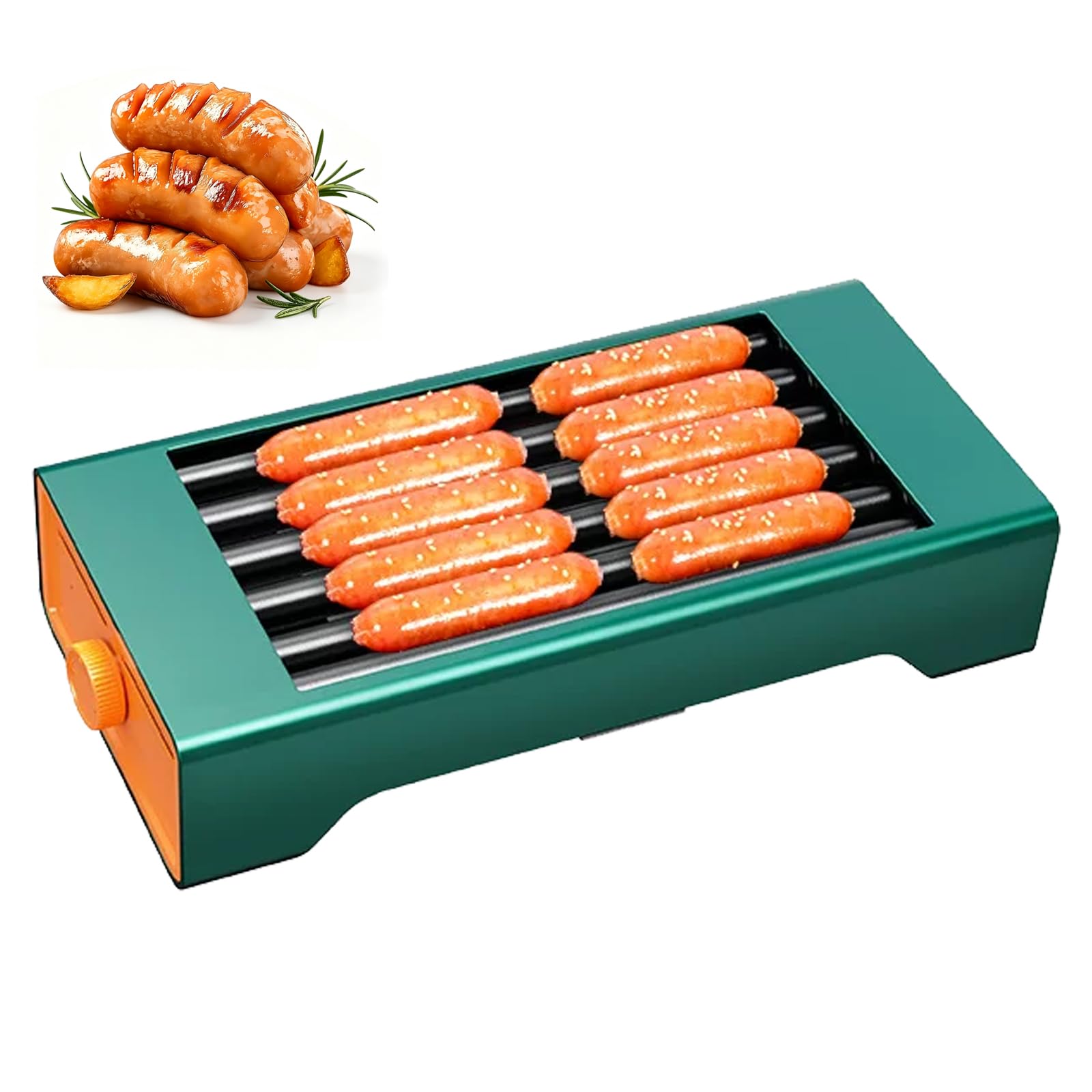 Máquina Eléctrica para Hacer Perritos Calientes con 4/5/6 Rodillos | Temperatura Ajustable De 0-180℃, Calentamiento Uniforme De 360° Y Bandeja De Goteo Extraíble, Para Cocina(6Rolls)