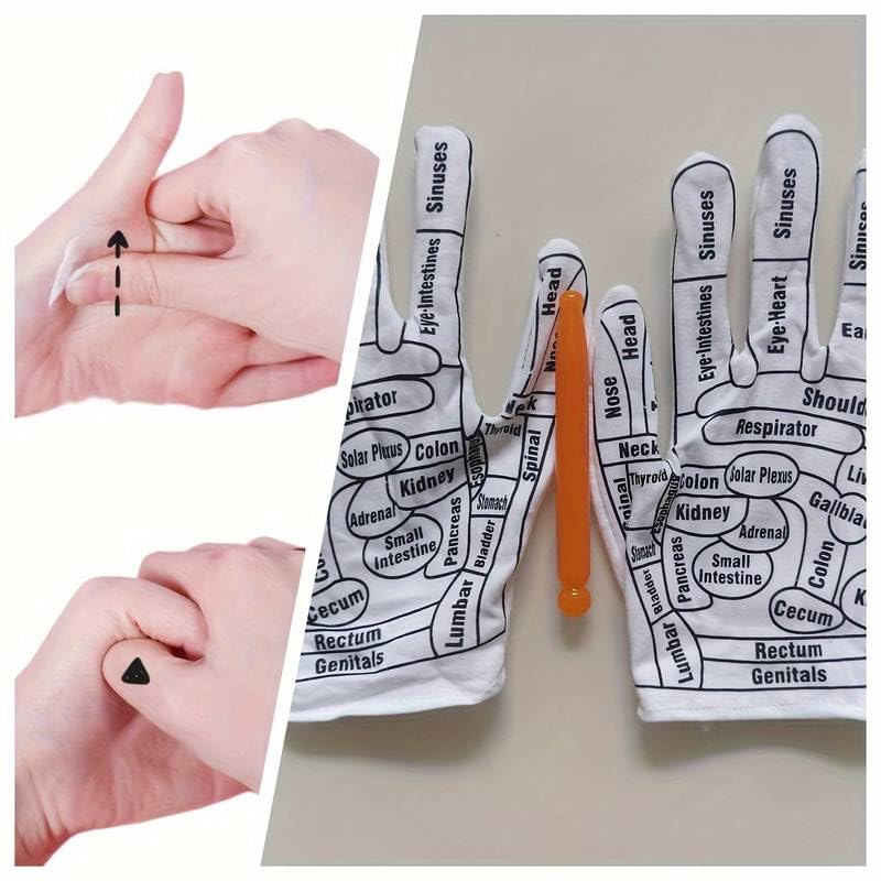Image of AARUX Acupressure Point Massage Hand Gloves For Women & Men, Hands Massage Spa Gloves With Tools Stick, Reflexology Graphic Prints Massage Gloves For Women And Men To Body Pain Relieve