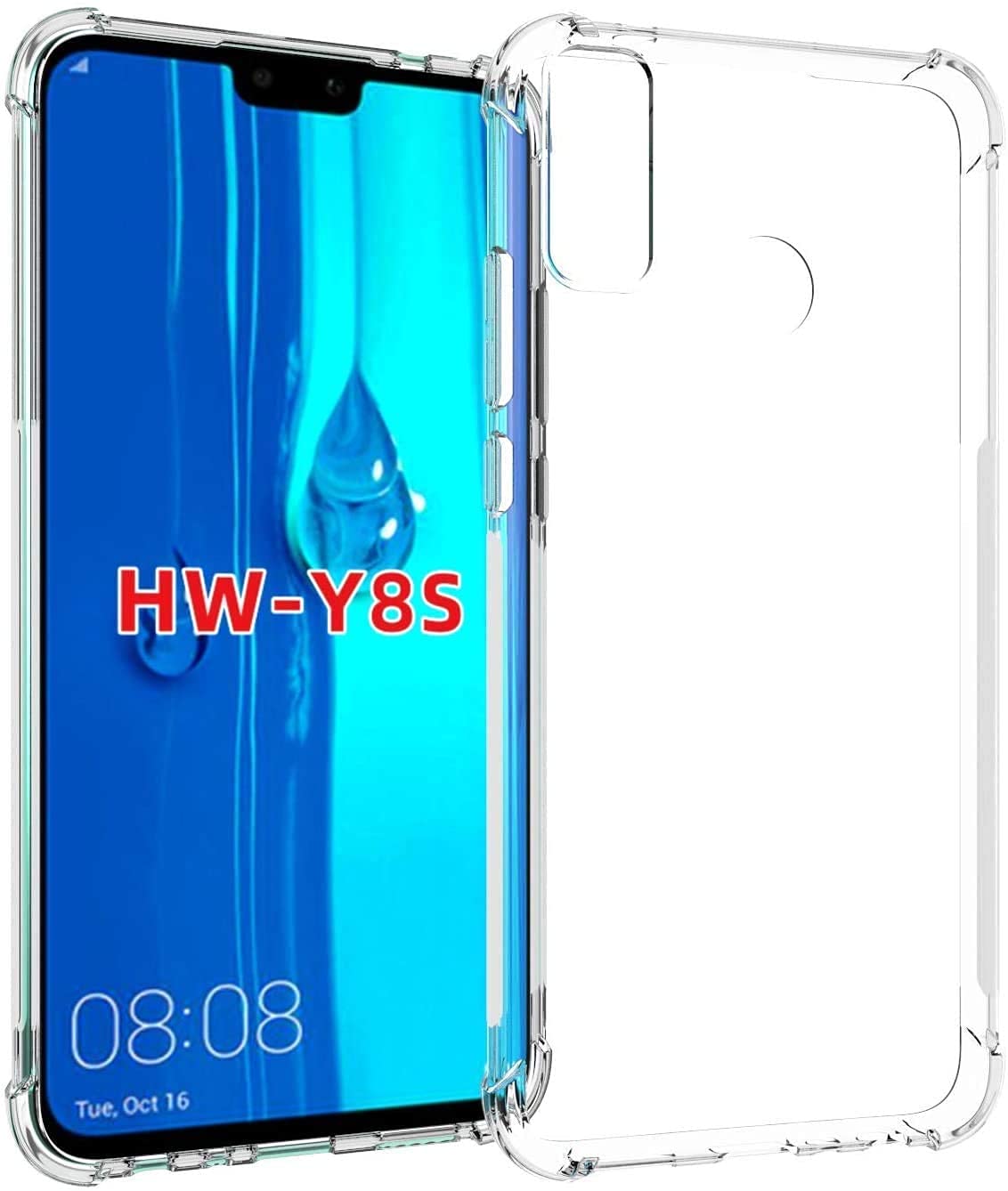 BLUEBERRYHuawei Y8S Case Shockproof Clear TPU Phone Case For Huawei Y8S 4 Corner Anti-fall Soft Transparent Protection (Huawei Y8S Transparent)