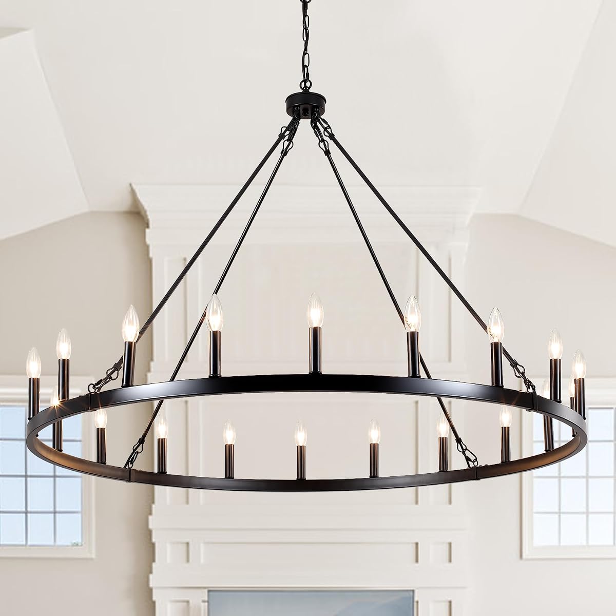 ZJVAIVE Black Wagon Wheel Chandelier 20-Light 48 Large Farmhouse Chandelier