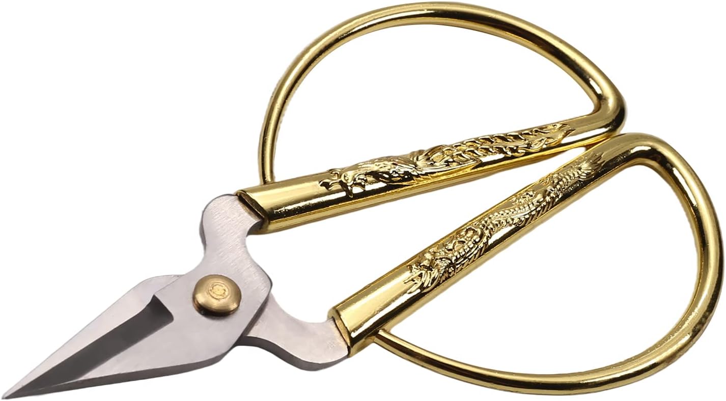 Utoolmart Carved Gold Tone Dragon Metal Handle Bonsai Scissors Craft scissors Sewing Scissors Professional Chinese Traditional Scissors 1Pcs