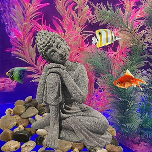 Aquarium Buddha Statue Fish Tank Ornaments Ancient Small Sitting Buddah Statues Sandstone Underwater Landscape Figurines Decorations,A